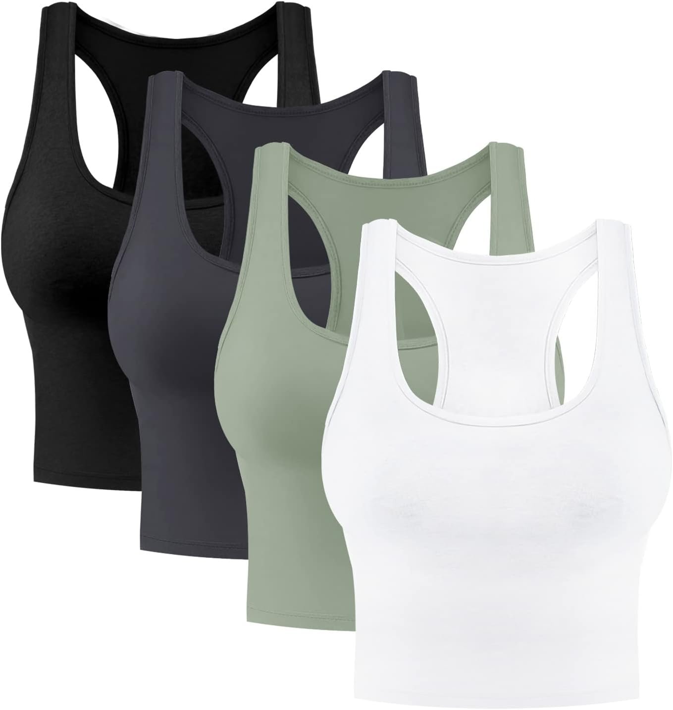 4 Pieces Women’s Crop Tops Cotton Basic Tank Tops Racerback Sleeveless Sports Workout Crop Tank Tops