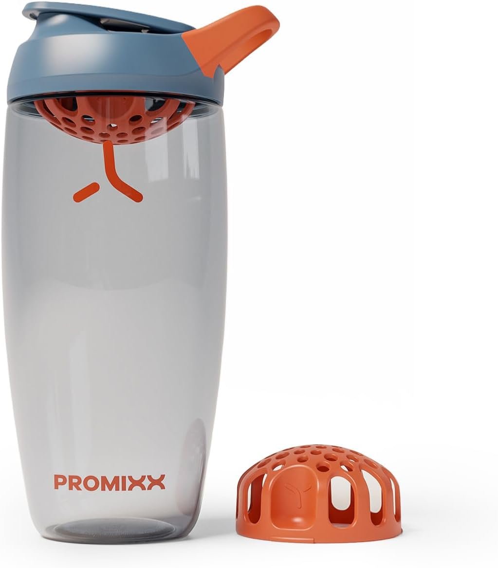 Promixx Pursuit Protein Shaker Bottle – 26oz Silent Snap-Fit Mixer for Lump-Free Shakes – Leak-Proof BPA-Free Ecozen Gym Shaker with Measurement Marks for Fitness and Travel – Midnight Blue