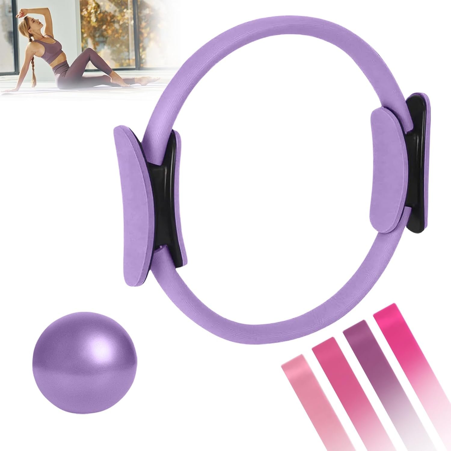 Home Pilates Kit for Women， Pilates Essentials Kit for Women，Pilates Equipment，14 Inch Fitness Circle, 9 Inch Yoga Ball 5 Resistance Bands for Beginners Home Workouts