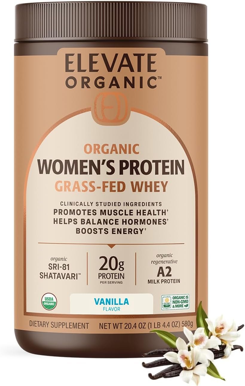 Women’s Whey Protein Powder, Vanilla, Grass Fed A2 Regenerative Whey with Organic SRI-81™ Shatavari, KSM-66 Ashwagandha® & Acti Veda™ (20g Protein)