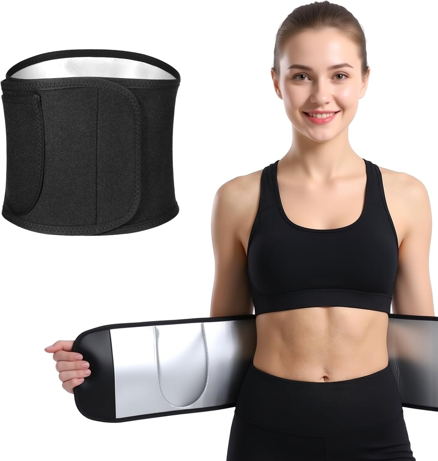 Waist Trainer for Women Men Sweat Band Slimming Waist Trimmer Belly Band Sweat Belt Stomach Wrap Body Shaper for Women Men’s Fitness Support Silver, Black