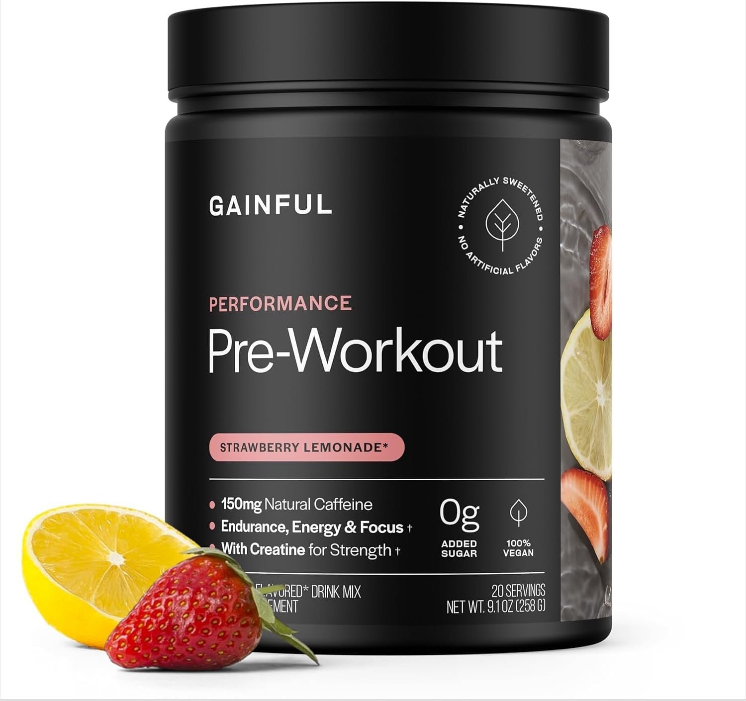 Gainful Pre Workout Powder, Caffeine Free with Creatine, L Citrulline, Beta Alanine, BCAA’s, Energy & Muscle Support, 14 Servings (20 Servings, Strawberry Lemonade – Performance)