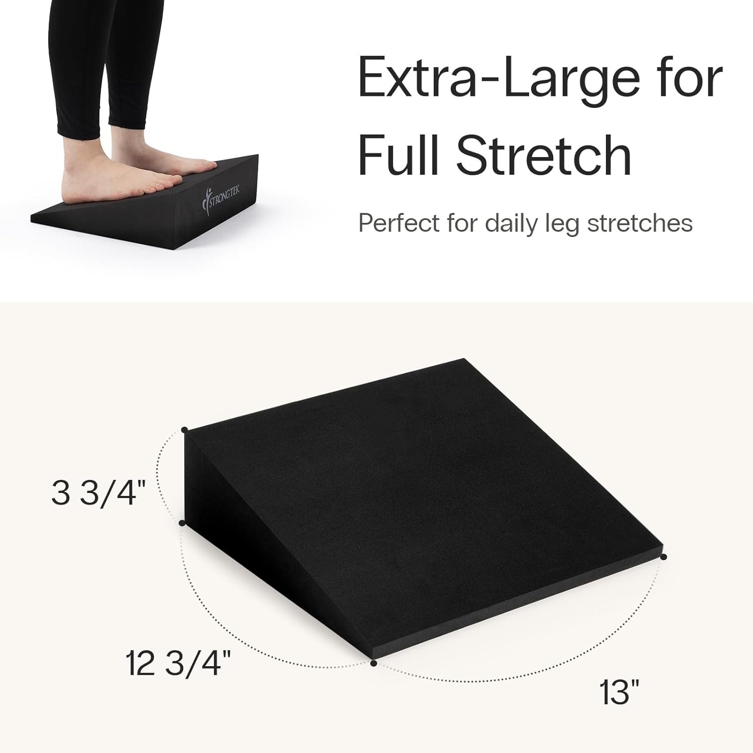 StrongTek XL Foam Yoga Wedge Blocks, Black, Set of 2, 16.5° Incline, 13″ × 12.75″ × 3.75″, for Yoga, Stretching, Squats & Physical Therapy