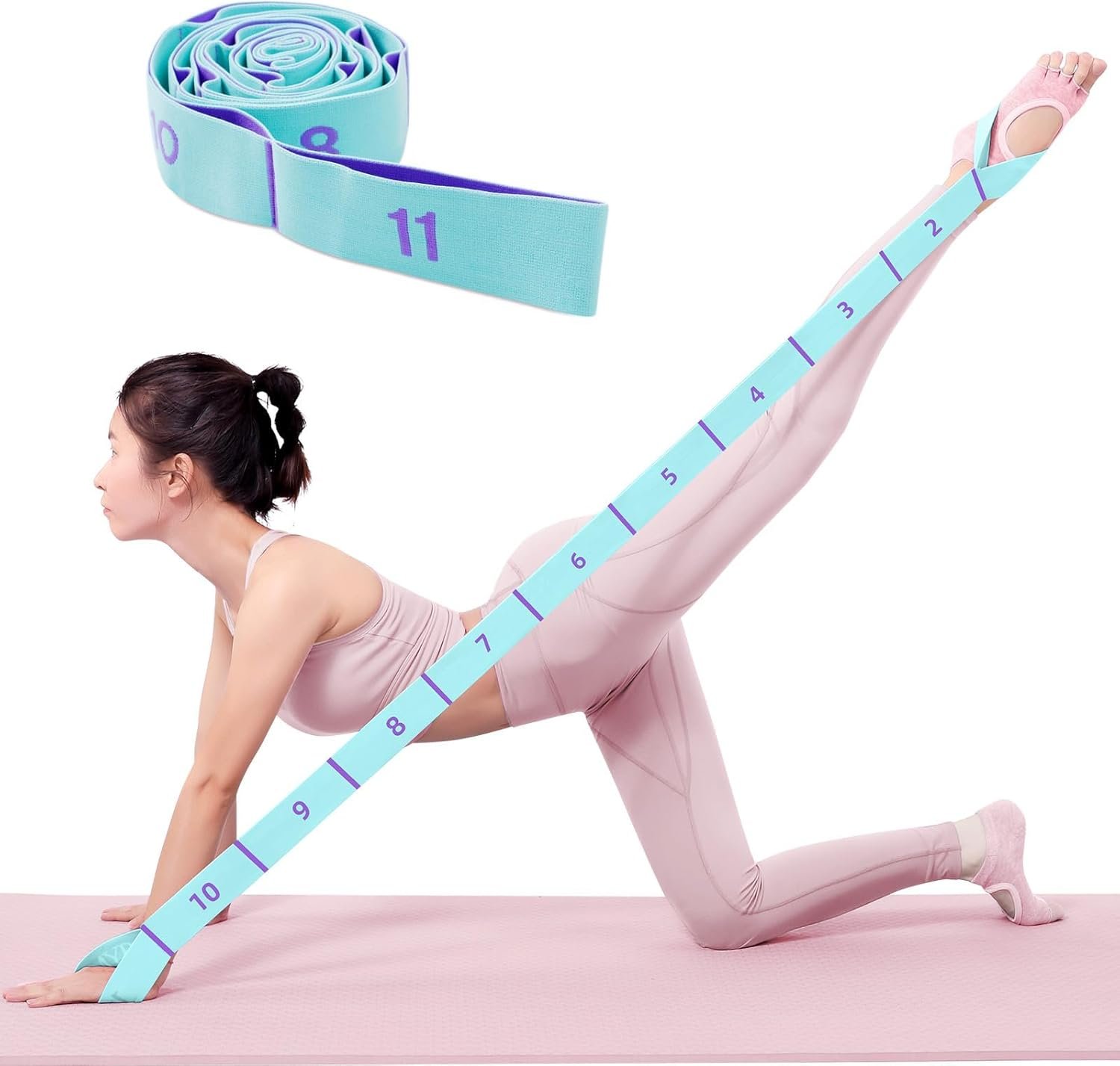 11 Loops Stretch band – Yoga, Pilates, Ballet, and Physical Therapy Stretching strap for Flexibility, Leg Stretching, and Exercise – Durable Stretching equipment for Dance and Fitness