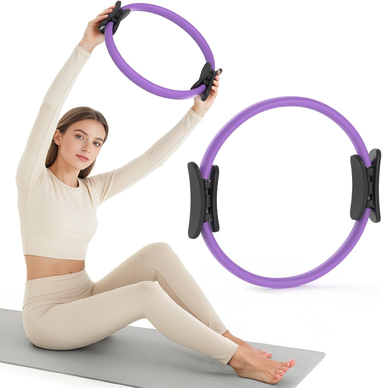JKSHMYT Pilates Ring Fitness Circle for Women, Pilates Equipment – 14.5″ Home Magic Exercise Workout, Better me Pilates Essentials Starter Set for Beginners Toning Shape Full Body
