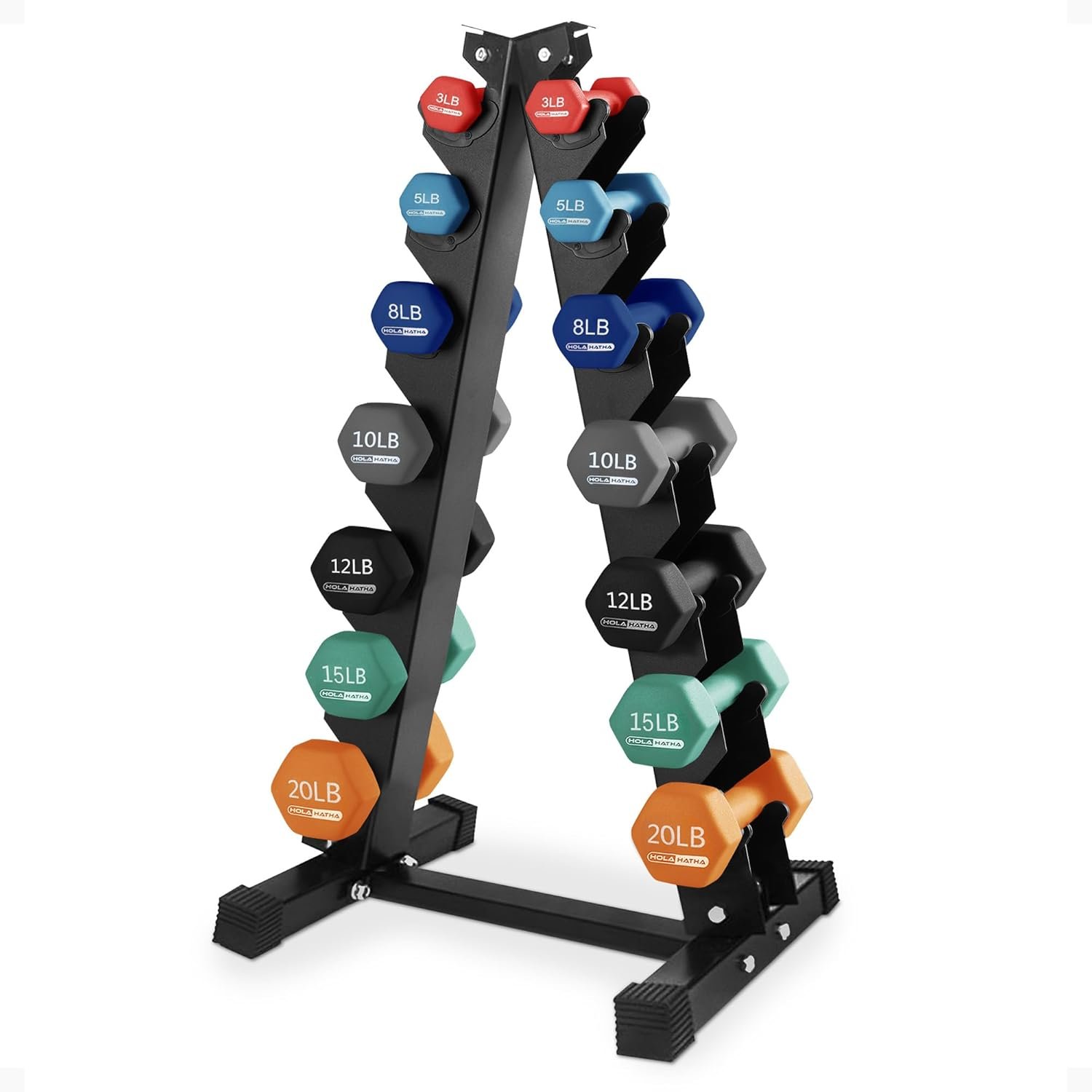 HolaHatha Neoprene Dumbbell Weights Set w/Rack, Home Gym Equipment – Portable Weighted Exercise Dumbbells for Fitness, Training, and Lifting Workouts