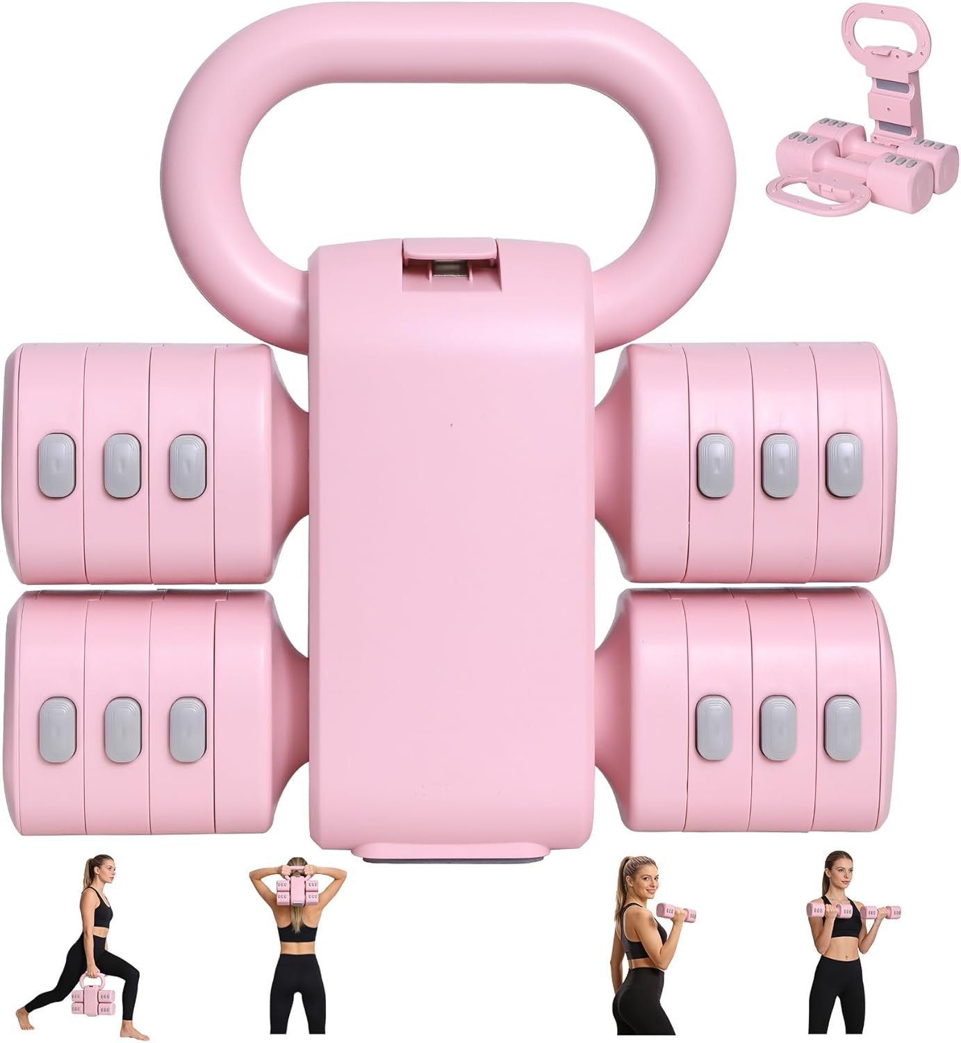 REDCAMP 2-IN-1 Adjustable Dumbbell & Kettlebell Set, 4-Levels Hand Weights (2.2/3.3/4.4/5.5 Lbs Each) Dumbbells Set for Progressive Strength Training, Home Gym Fitness Equipment for Women