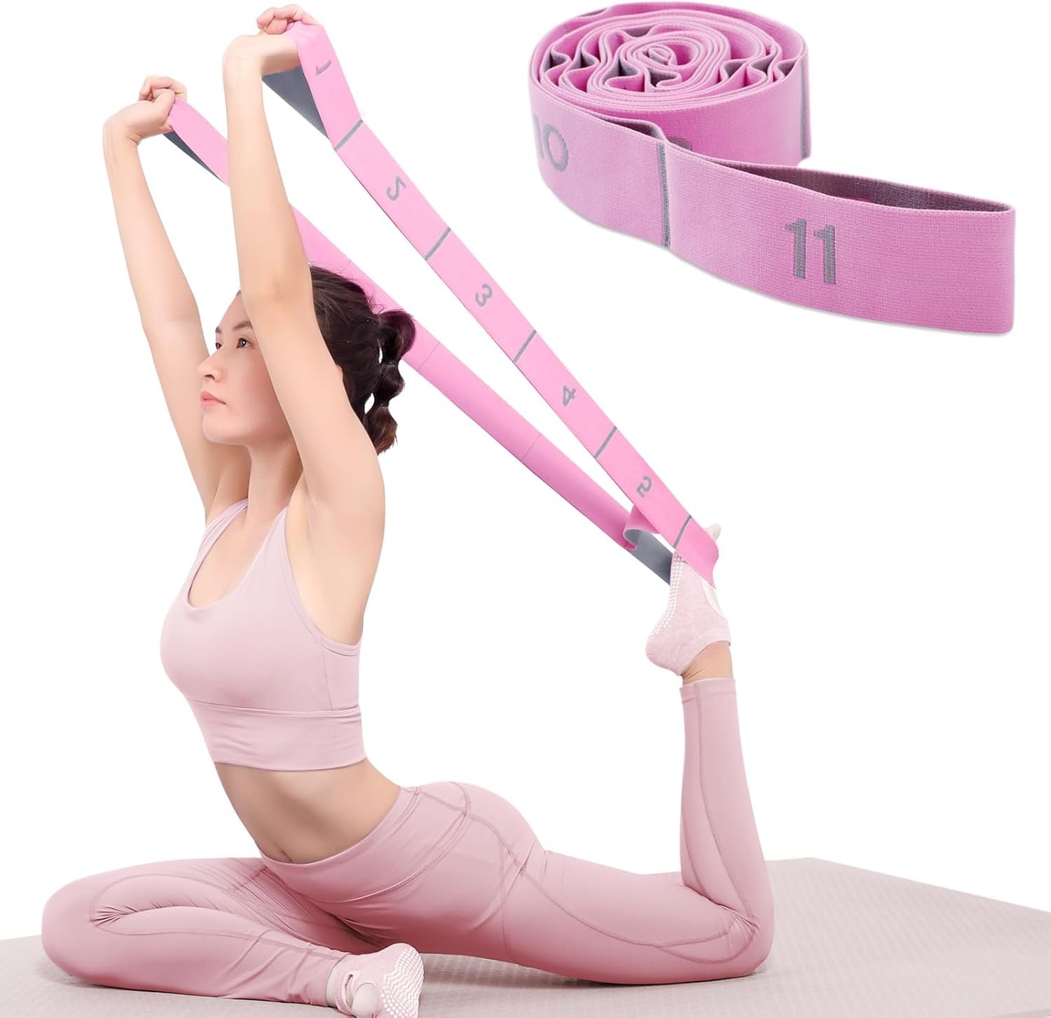 11 Loops Stretch band – Yoga, Pilates, Ballet, and Physical Therapy Stretching strap for Flexibility, Leg Stretching, and Exercise – Durable Stretching equipment for Dance and Fitness