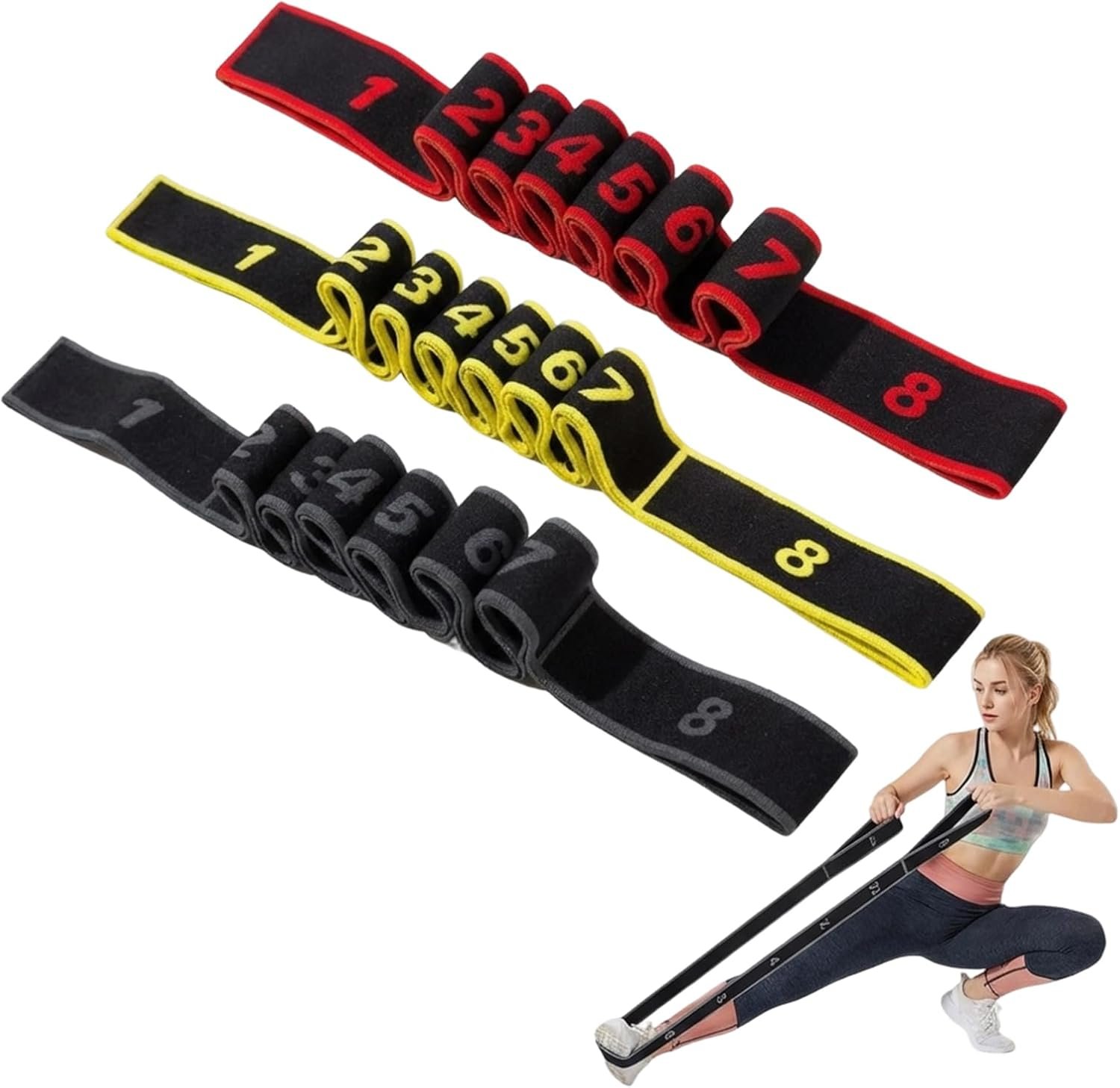 Resistance Bands with Handles for Stretching and Yoga, Fitness Resistance Bands with 8 Section Elastic Stretch Straps, Adjustable Exercise Bands for Home Workout and Gym Training