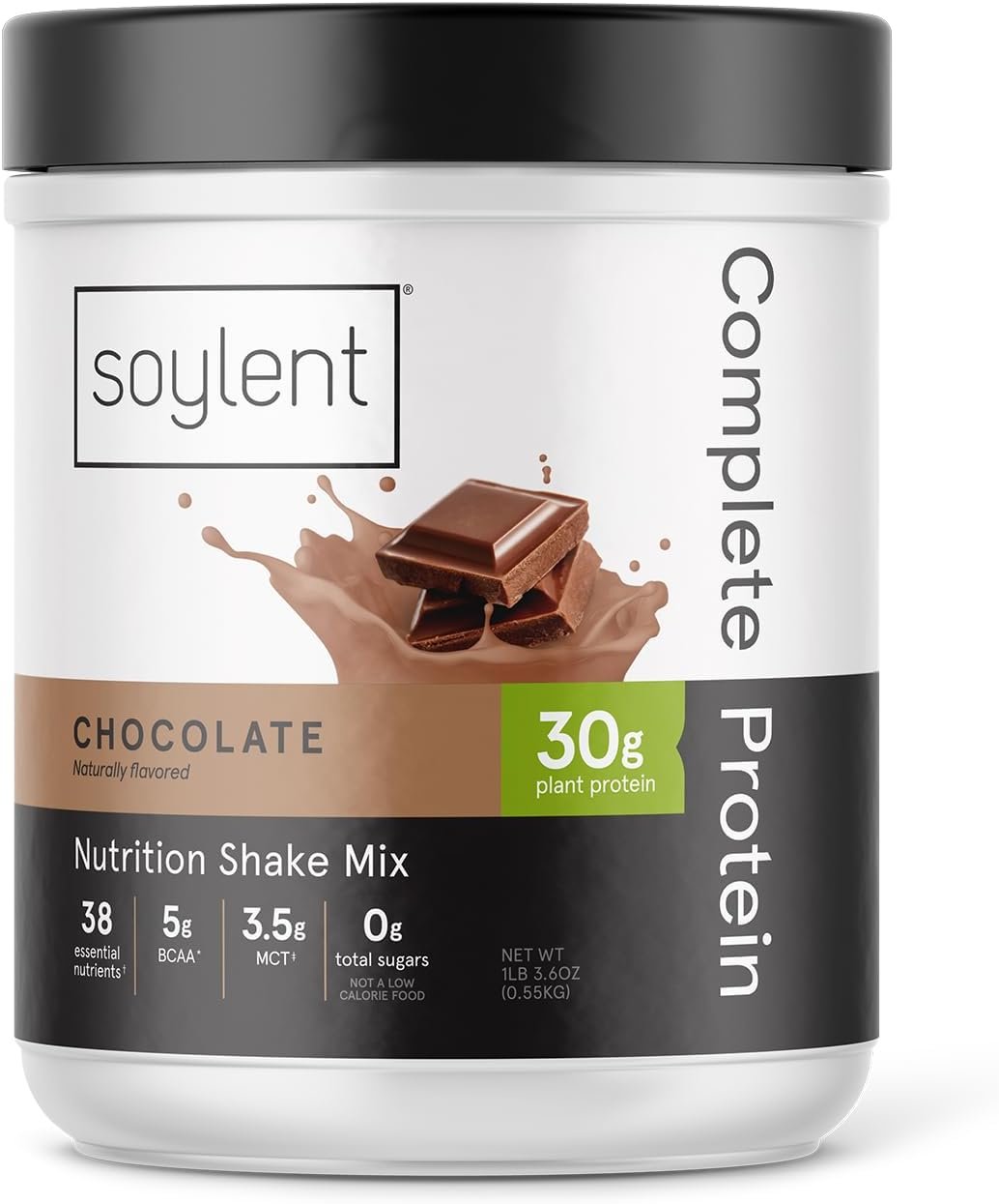 Soylent Complete Protein Powder, Chocolate, 30g Protein Shake for Muscle Growth and Recovery, BCAAs, DHA, MCT, 28 vitamins & minerals, Zero Sugar, Gluten Free, Vegan – 1.25lb