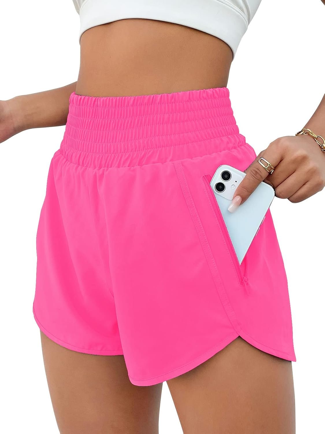 BMJL Women’s Athletic Shorts High Waisted Running Short Pocket 2.5″ Sporty Shorts Gym Workout Shorts