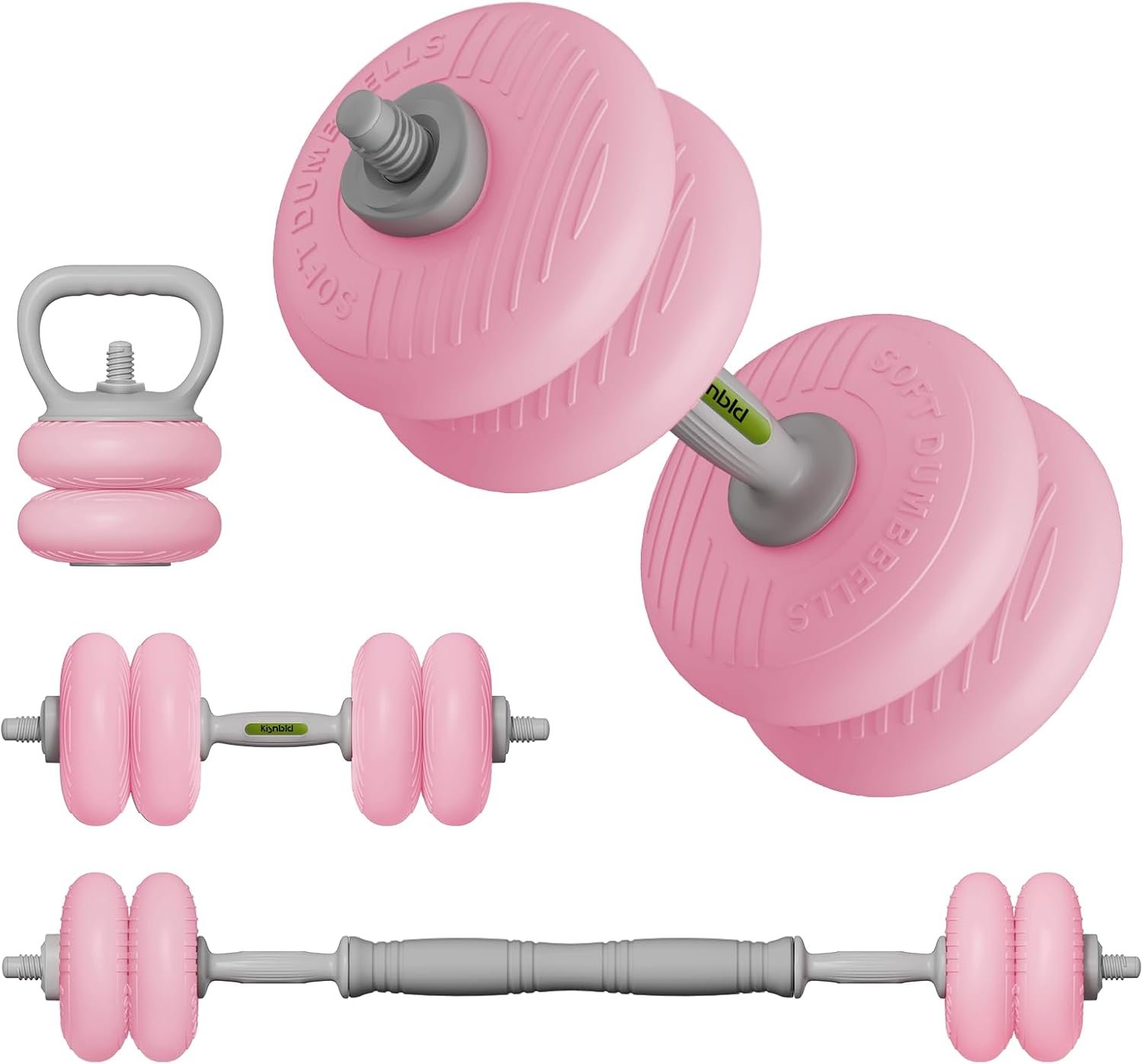 kisnbld Adjustable Dumbbell Set, 13/18/22/35LBS SoftShell Weight Set with Connector 4-IN-1 Dumbbell Set Used as to Barbell & Kettlebell for Home Gym, Fitness Exercise for Men Women Beginners