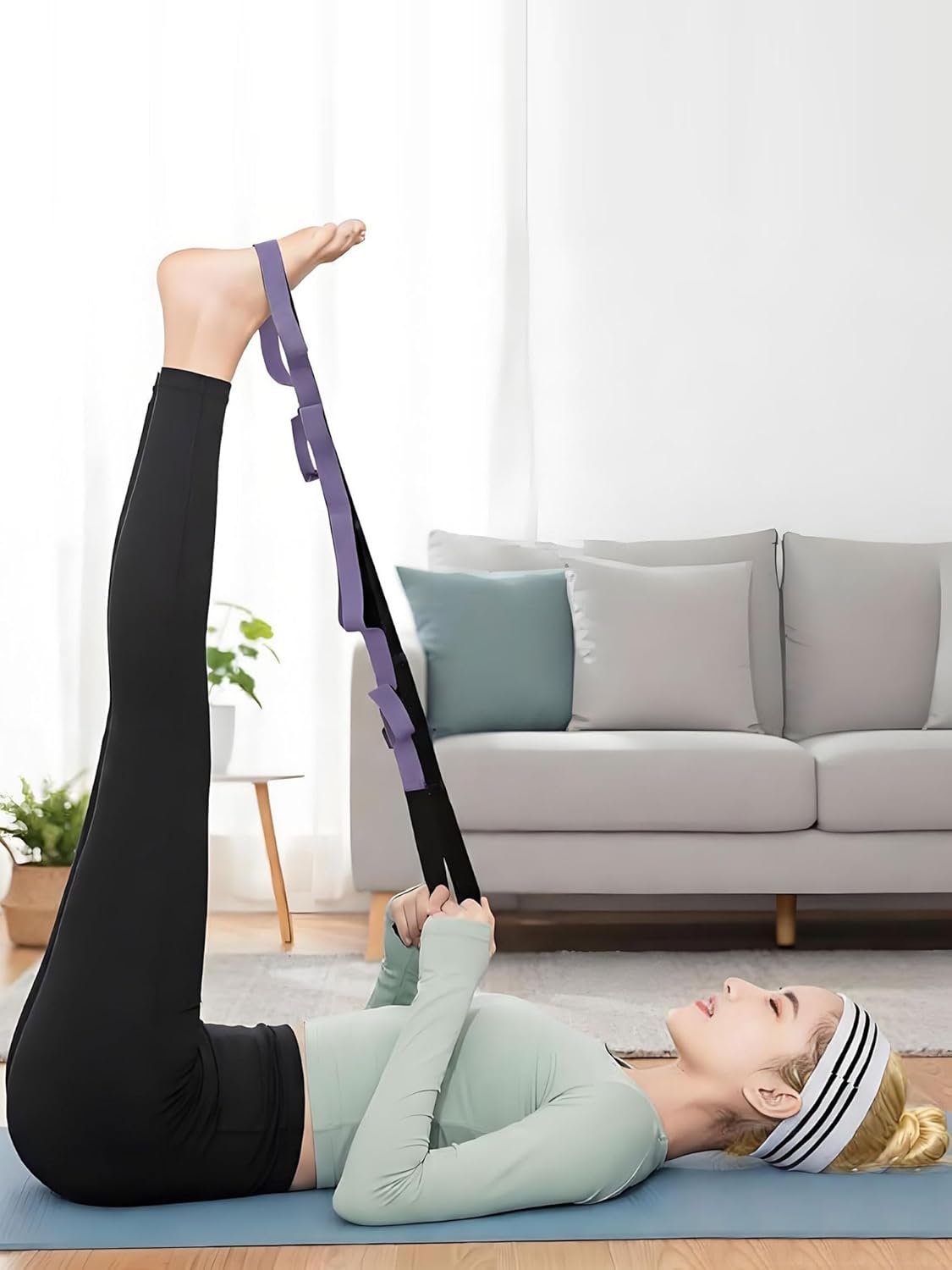 10 Loops Stretching Strap Yoga Strap for Home Workout, Exercise, Pilates and Gymnastics, Non-Elastic Stretch Bands for Women & Men
