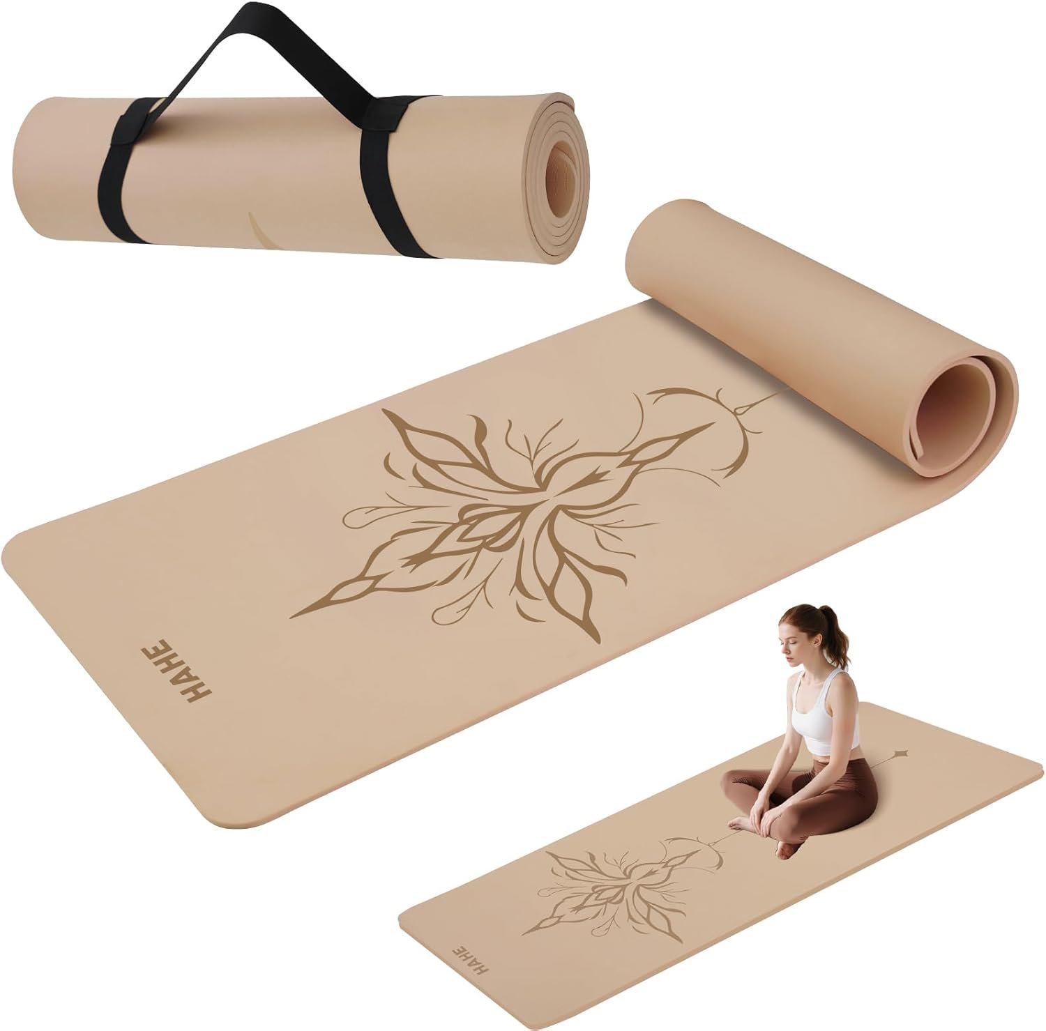 HAHE Yoga Mat Thick (8MM,1/3″), Eco-Friendly POE Non Slip Yoga Mat, High Rebound & Shock Absorption, Anti-Tear & Sweat-Resistant for Yoga, Fitness, Home, Workouts, Large Pilates Mats 72″x24″ with Carrying Strap