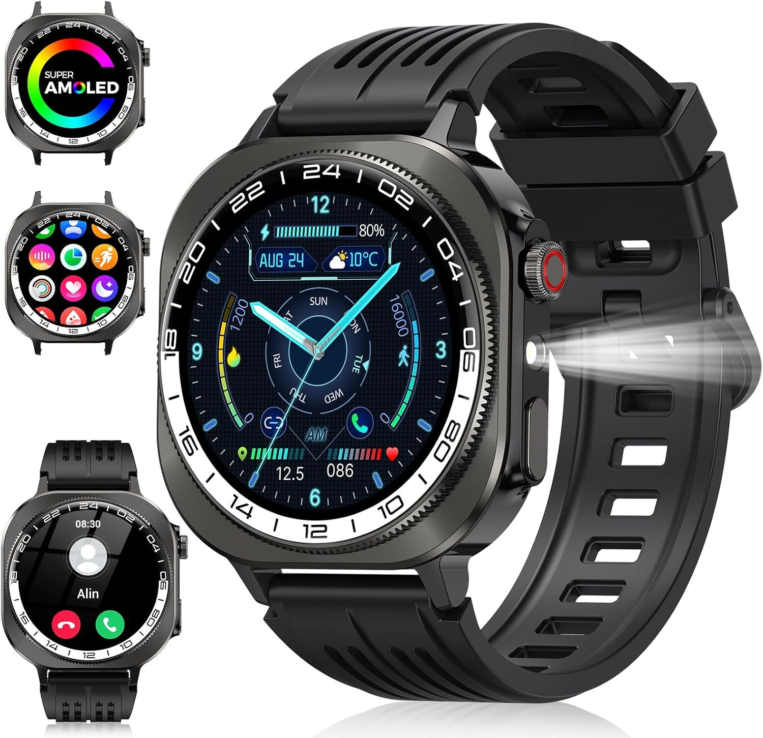 Smart Watch, 2026 AMOLED 1.43″ Fitness Smartwatch for Men Women, Bluetooth 5.4 Call, 130+Sports Modes, 60+Days Flashlight, Heart Rate/Sleep Monitor, IP68 Waterproof Activity Tracker for Android iOS