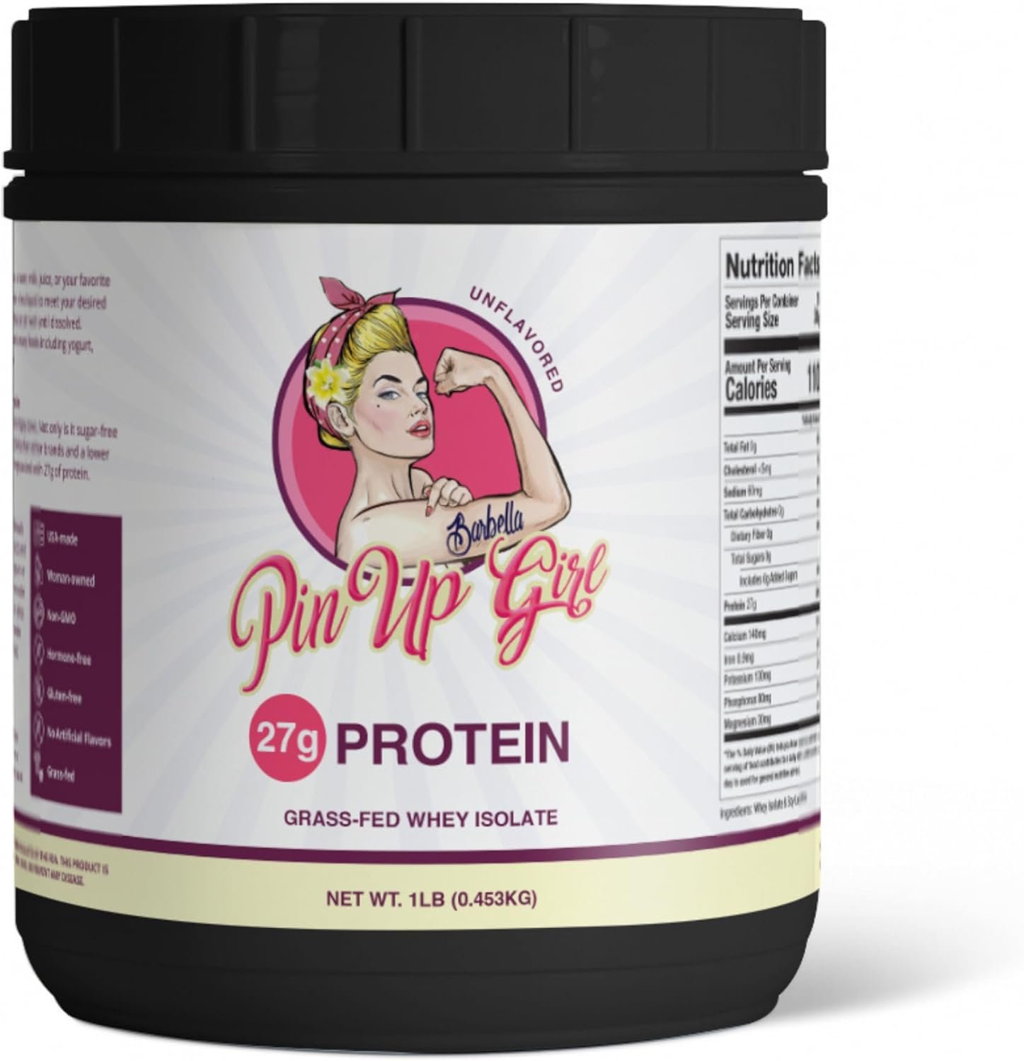 Pin Up Girl Whey Protein Isolate Powder – 27g of Protein Per Serving – Pure Premium Muscle-Building Whey Protein for Women – Fat Free, Low Calorie, Low Carb, No Added Sugar – Unflavored