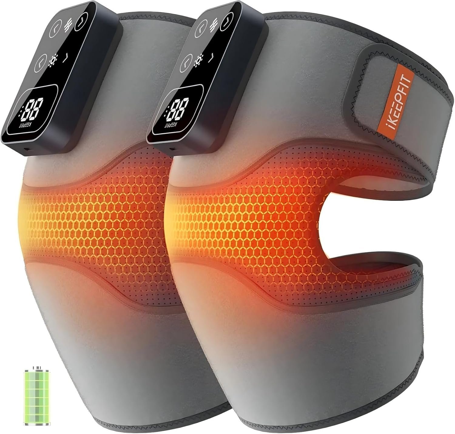 IKEEPFIT Cordless Knee Massager with Heat Vibration for Pain Relief, MAXwarm 4.0[2026 Upgraded] – Electric Heated Knee Brace with 5 Heat Levels and 3 Massage Mode, Gifts for Men Women (Grey, Pair)