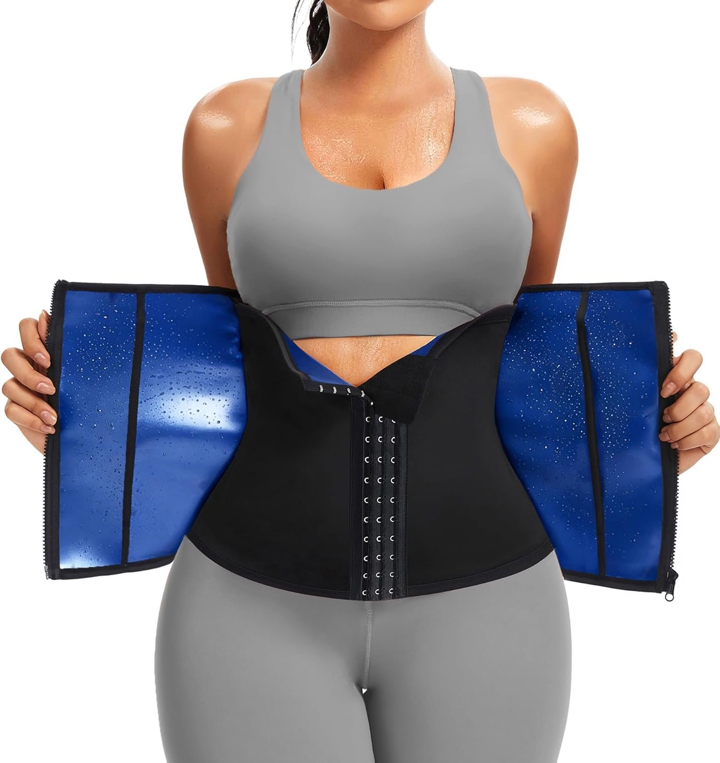 FUXERT Womens Waist Trainer with Zipper Sweat Waist Trimmer for Women Sweat Belt Band Sports Sauna Suit