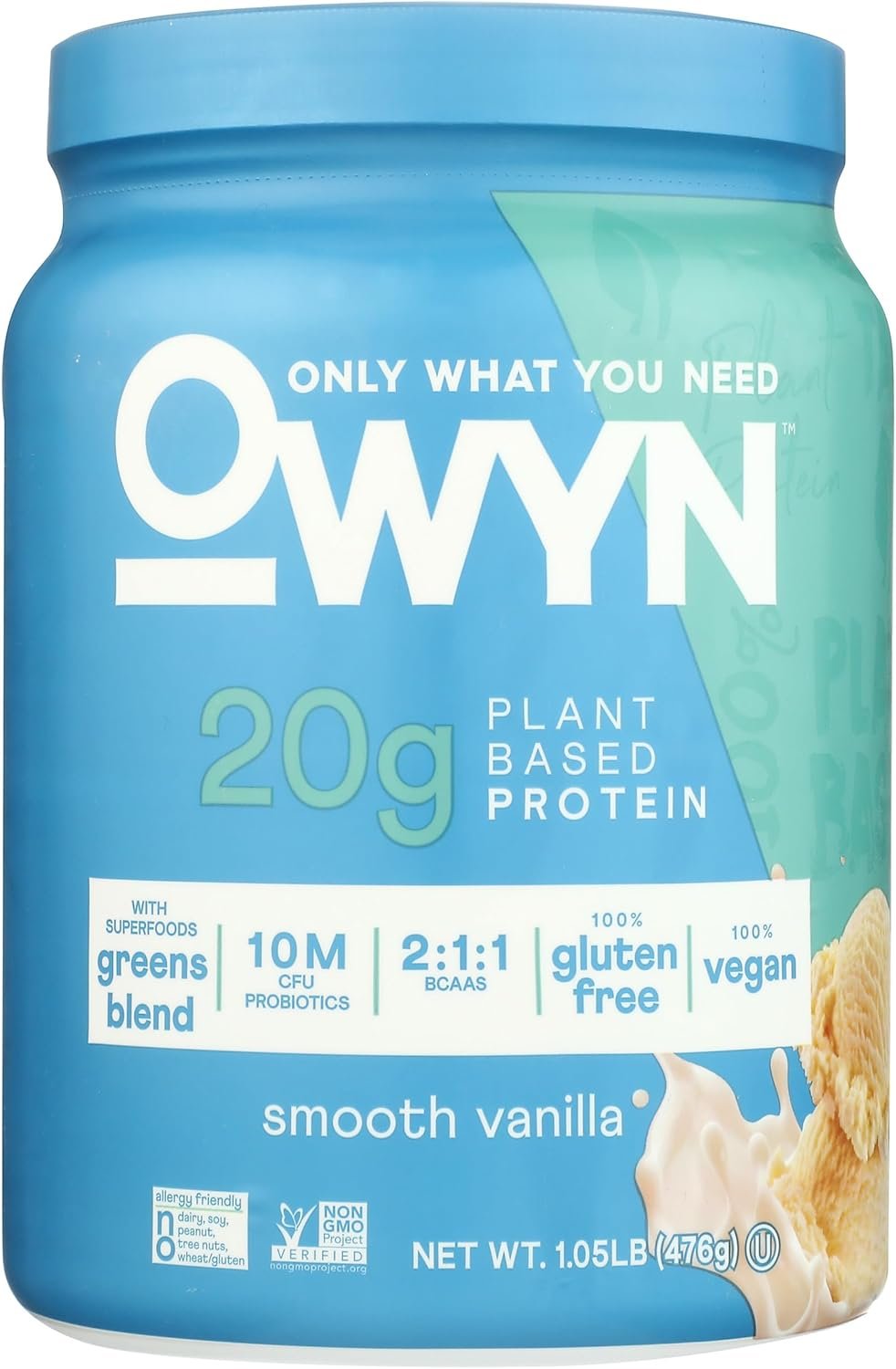 OWYN Only What You Need Plant-Based Protein Powder, Smooth Vanilla, 1.05 lbs