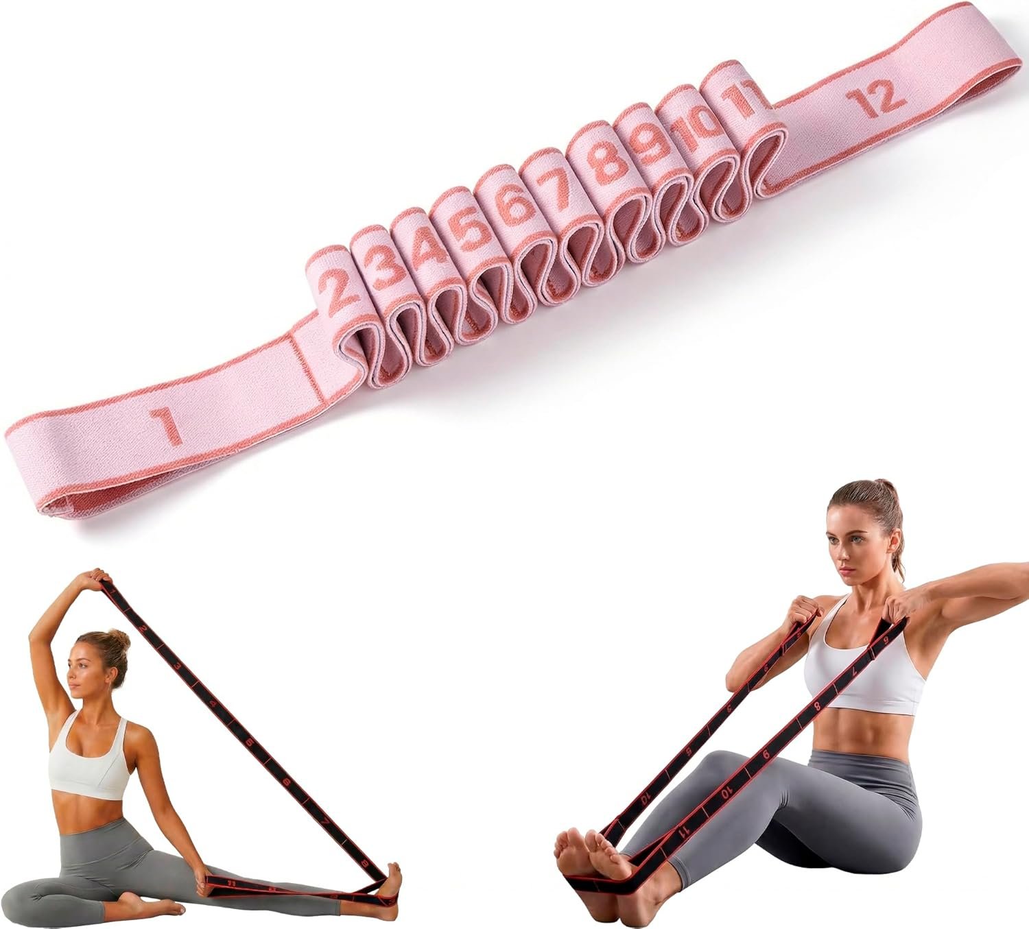 Resistance Bands for Working Out, Numbered Fabric Exercise Bands for Women Men, Non-Slip Stretching Strap with Loops for Yoga, Pilates, Physical Therapy,Dance, Home Workout Equipment