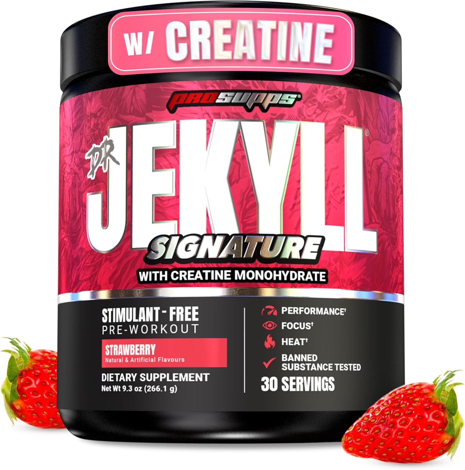 ProSupps Dr. Jekyll Signature Pre Workout Powder with Creatine – Stim-Free Preworkout Supports Focus & Endurance – Caffeine-Free Gym & Fitness Supplements (Strawberry, 30 Servings)