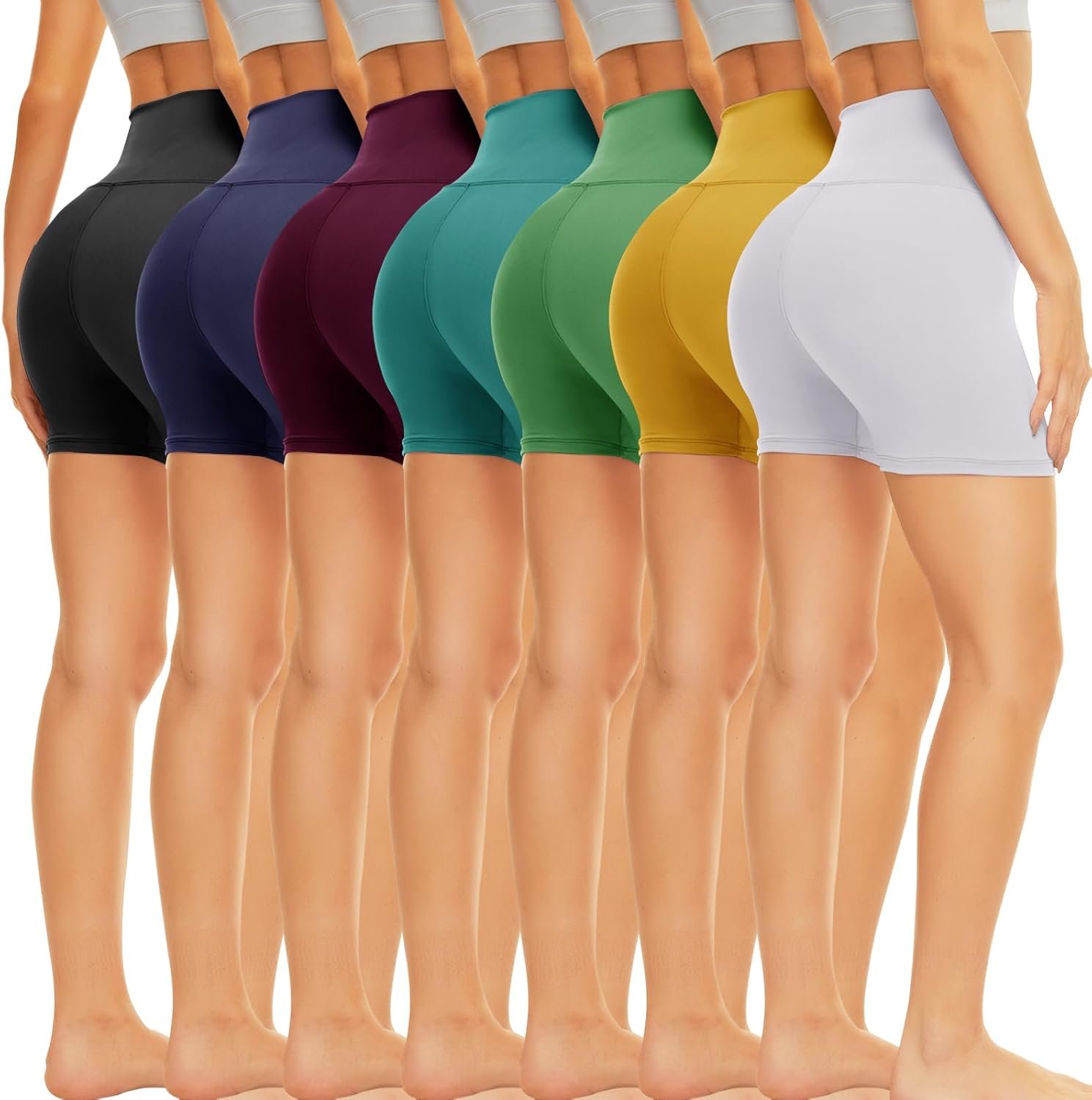 TNNZEET 7 Pack Biker Shorts for Women – 5”/8”/3” High Waisted Workout Tummy Control Spandex Gym Shorts for Yoga Athletic
