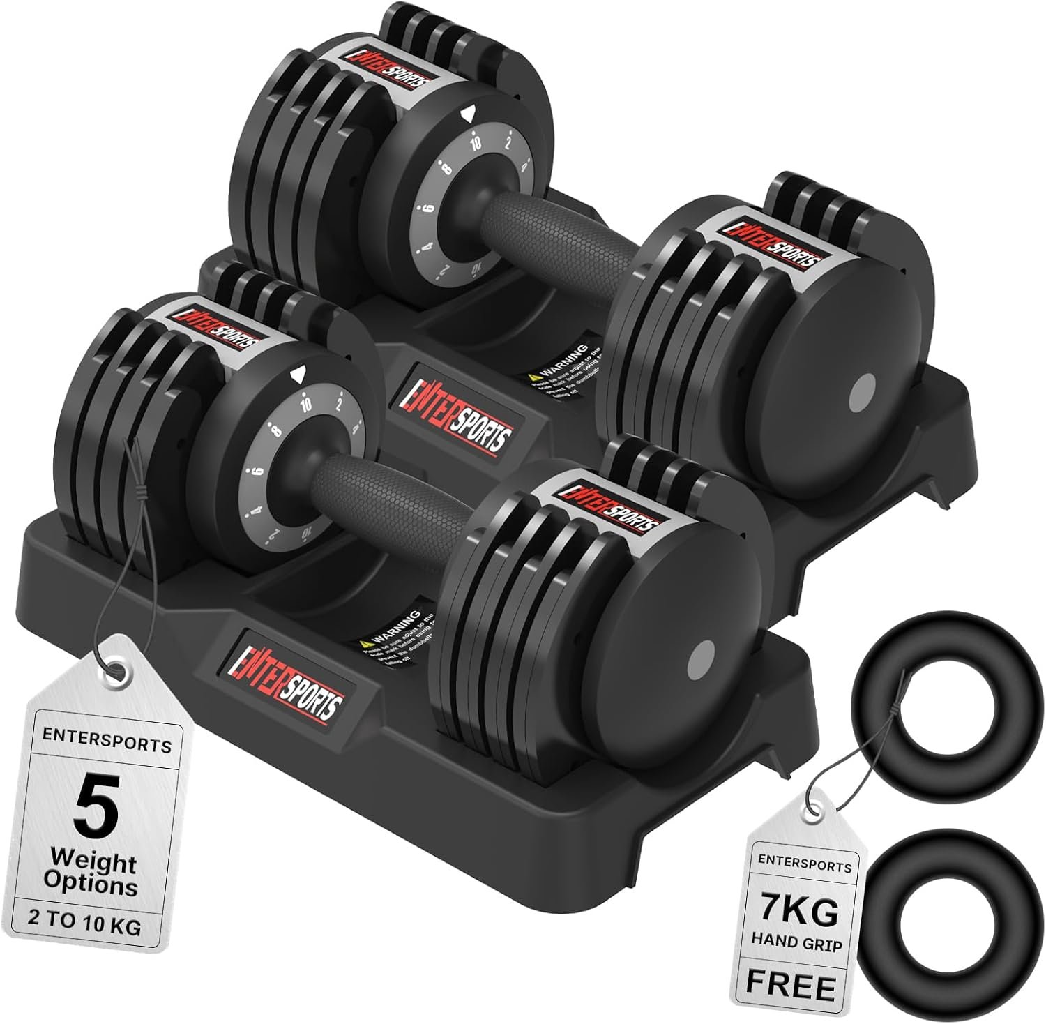 EnterSports 22/44 LBS Adjustable Dumbbell Quick Adjustment Space-saving Convertible Dumbbell with Non-Slip Handle, Changeable weights Suitable for Women Men Home Office Gym Body Strength Training