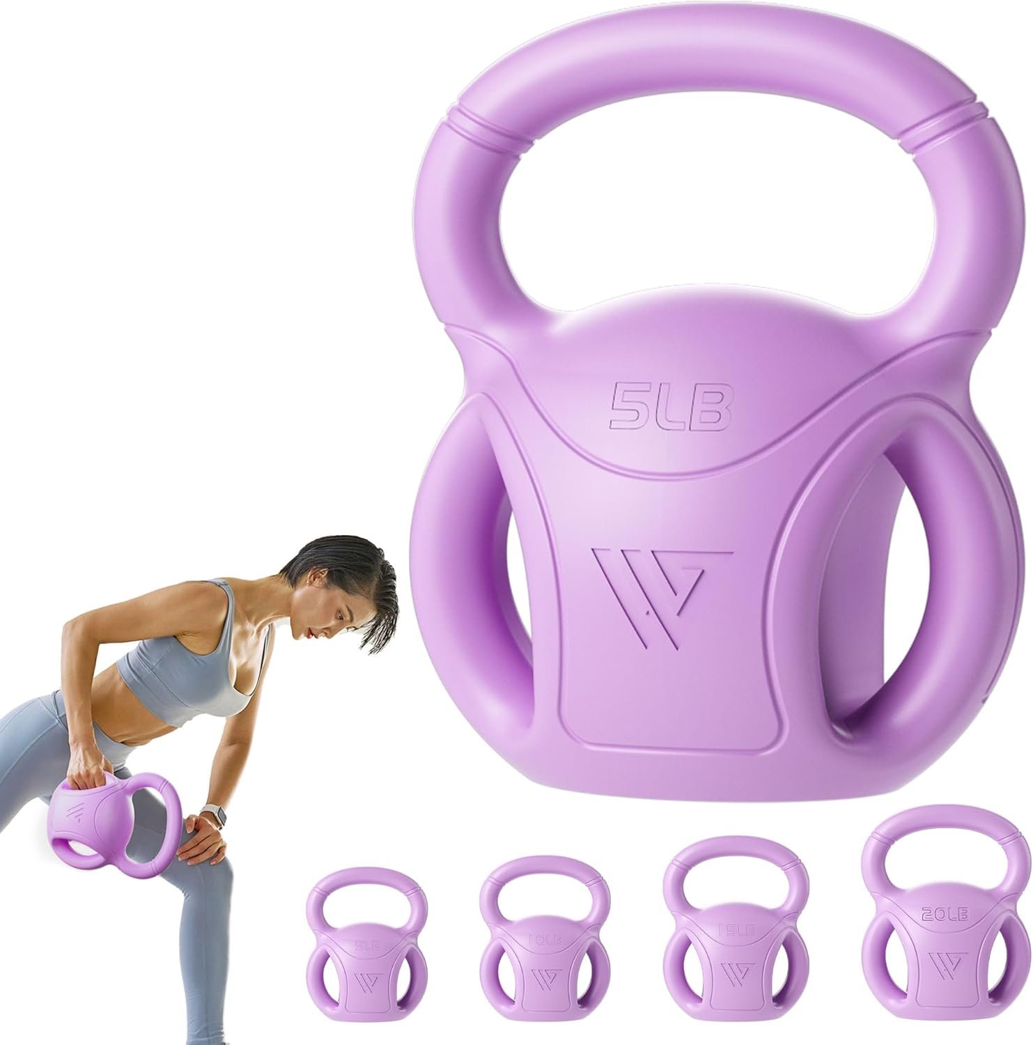 RUNWE 3 Handle Kettlebells Weight – Weight for Women Options 5, 10, 15 and 20 LB for Russian Twists AB Exercise, Weightlifting and Core Fitness Exercise Home Gym [Single in Sold]
