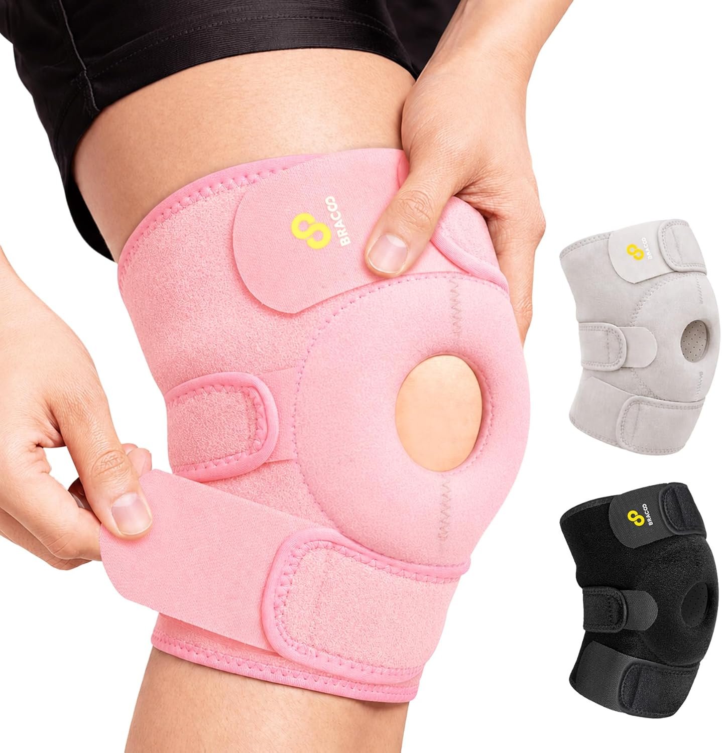 Bracoo Knee Support Brace for Men Women, Adjustable Compression Sleeve Wrap Patellar Pad Tendon – Arthritis Pain, meniscus tear, Injury Recovery, Running, Workout, KS10