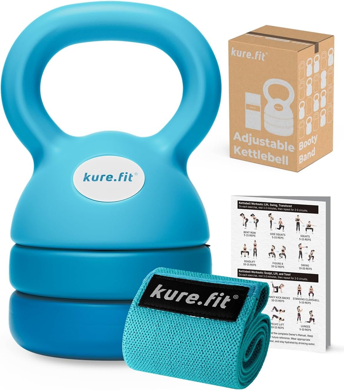 Adjustable Kettlebell | 5 lb – 12 lb | Kettlebell Weights Set for Home Gym | Full-Body Workouts, Strength Training, Weight Loss | Fabric Booty Band | Beginners & Women