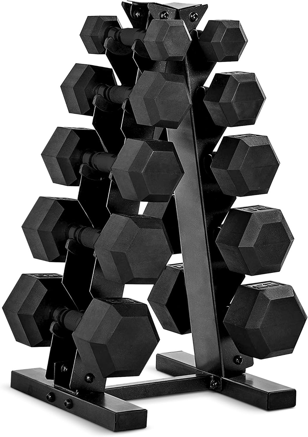 CAP Barbell Rubber Coated Hex Dumbbell Set with Storage Rack | 100–210 lb Options, Space-Saving Vertical Compact Storage for Home Gym Strength Training