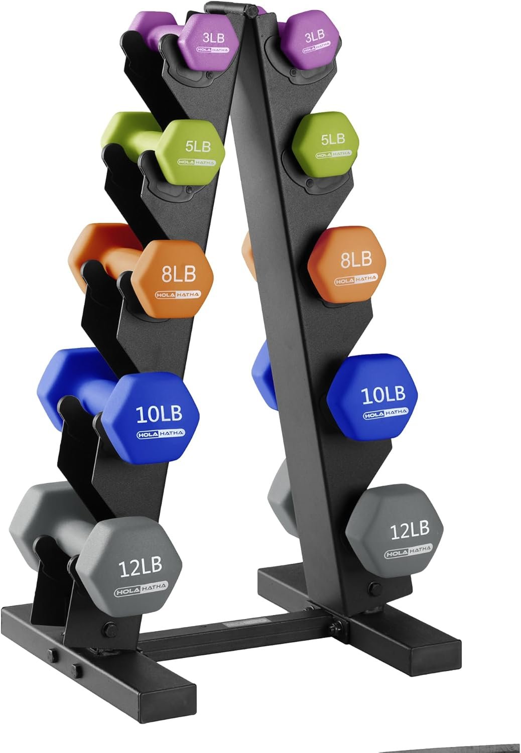 HolaHatha Neoprene Dumbbell Weights Set w/Rack, Home Gym Equipment – Portable Weighted Exercise Dumbbells for Fitness, Training, and Lifting Workouts