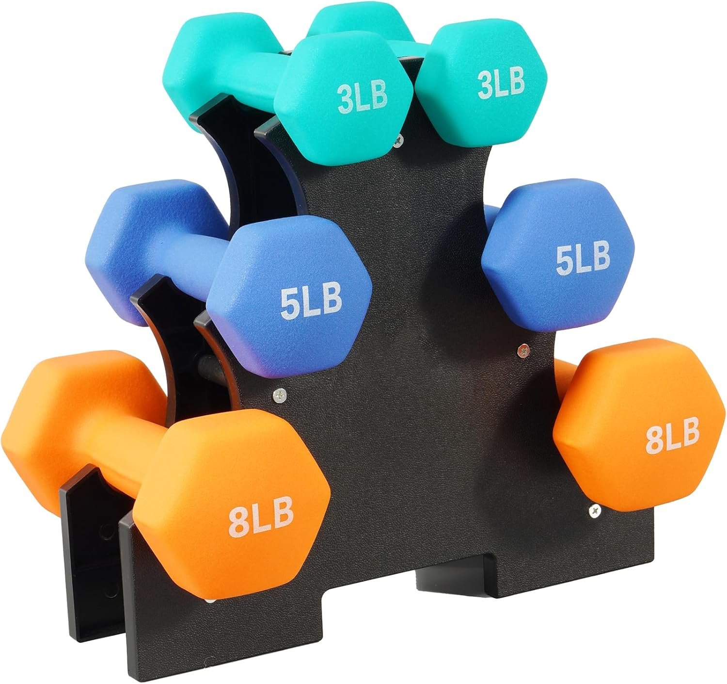 Fitvids Colored Neoprene Dumbbell Set with Rack, Multiple Weight Options, 20LBS, 32LBS, 50LBS and 56LBS Sets