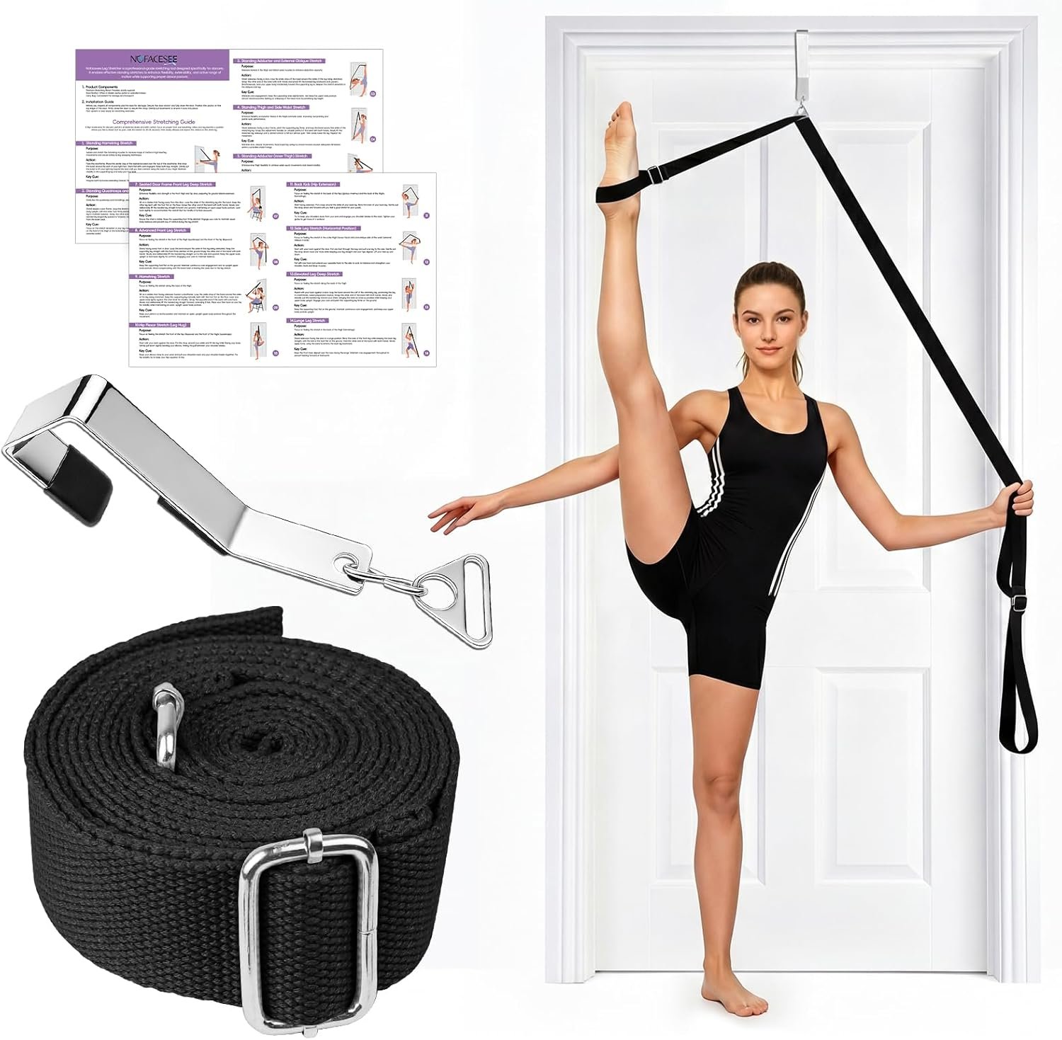 Stretching Strap with Door Anchor | Leg Stretcher for Splits, Flexibility & Physical Therapy | Dance Equipment | Home Use for Ballet, Yoga, Dance, Cheerleading, Gymnastics (All Levels)