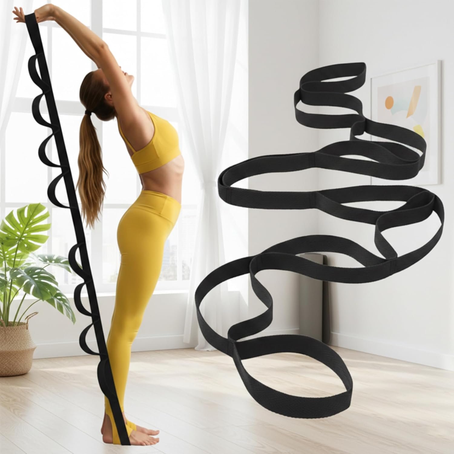 Stretching Strap, Yoga Stretch Strap for Home Workout Exercise Pilates and Gymnastics, Non Elastic Stretch Band with 10 Loops for Flexibility Training, Aesthetic Packaging for Women and Men