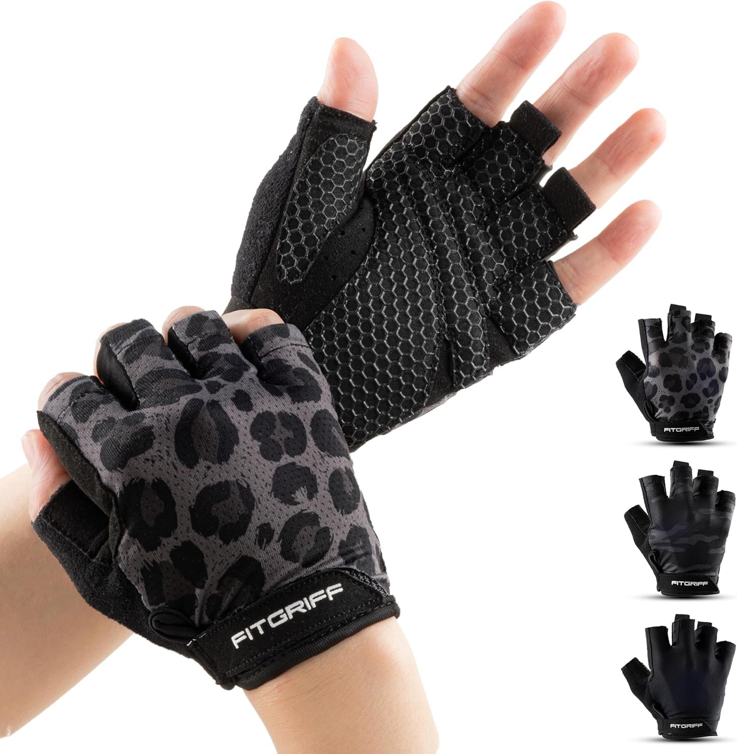 Fitgriff® Workout Gloves (Padded) for Men & Women – Fingerless Gym Gloves for Weight Lifting, Training – Full Palm Protection