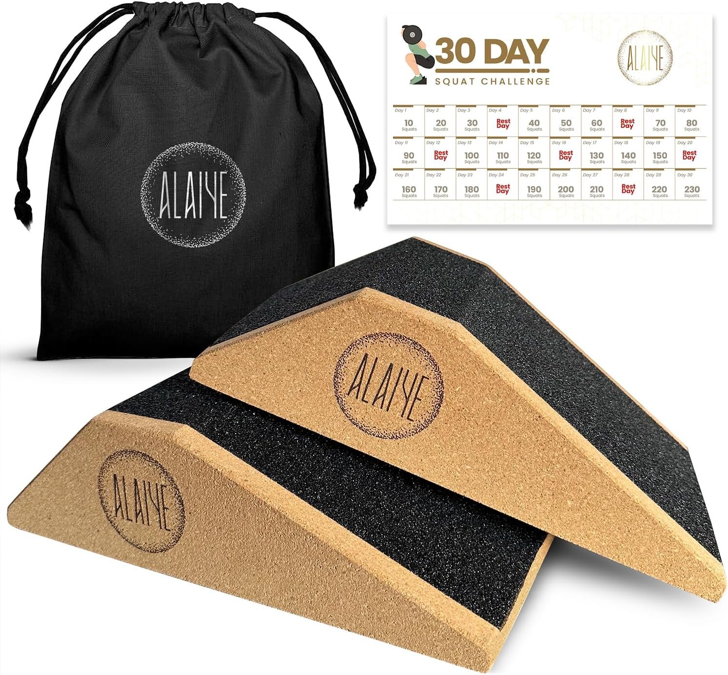 Squat Wedge Blocks (Set of 2) – Non-Slip Slant Boards for Lower Body Workouts Ankle and Calf Stretching – Yoga Blocks, Designed to Elevate Heels and Squat Support – Includes Carry Bag