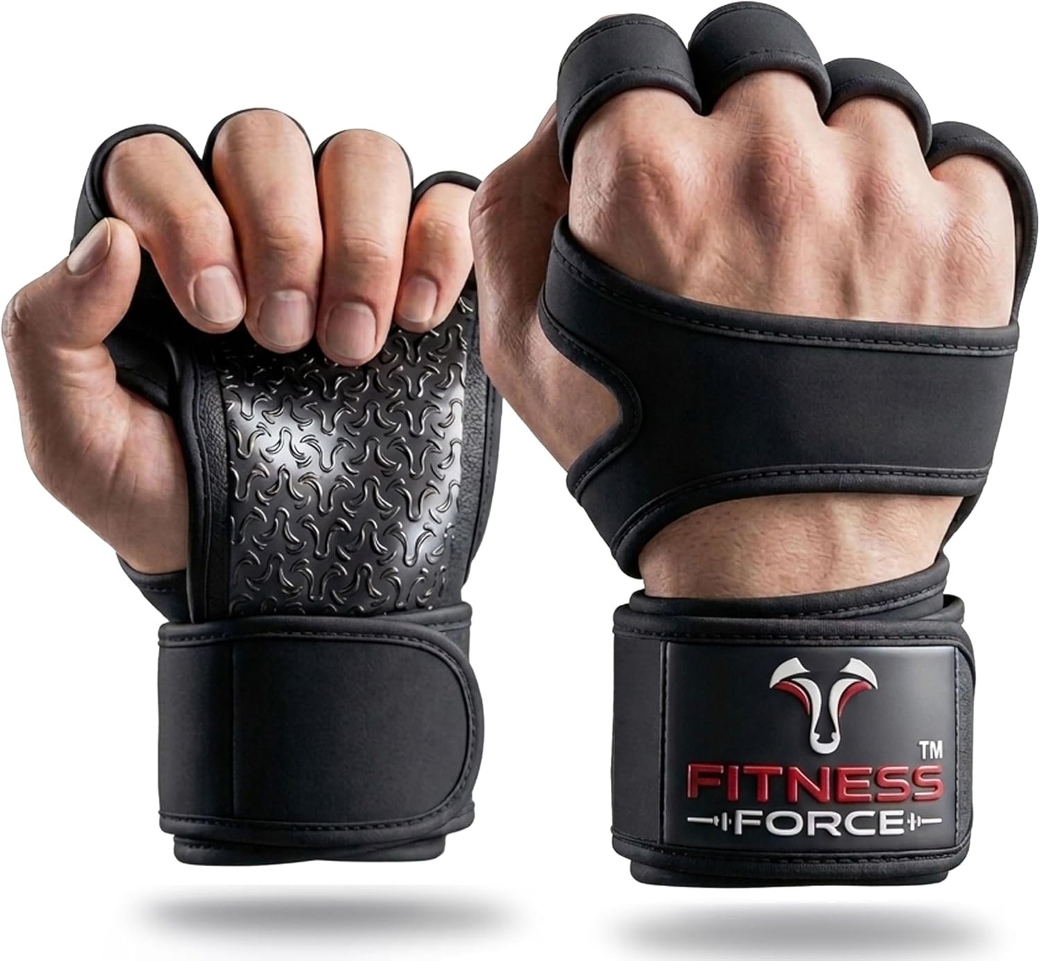 FITNESS FORCE Ventilated Weightlifting Gloves Workout Gloves for Men & Women with Built-in Wrist Wraps Fingerless Gym Gloves for Men Perfect for Exercise Fitness, Weight Lifting, Cross Training