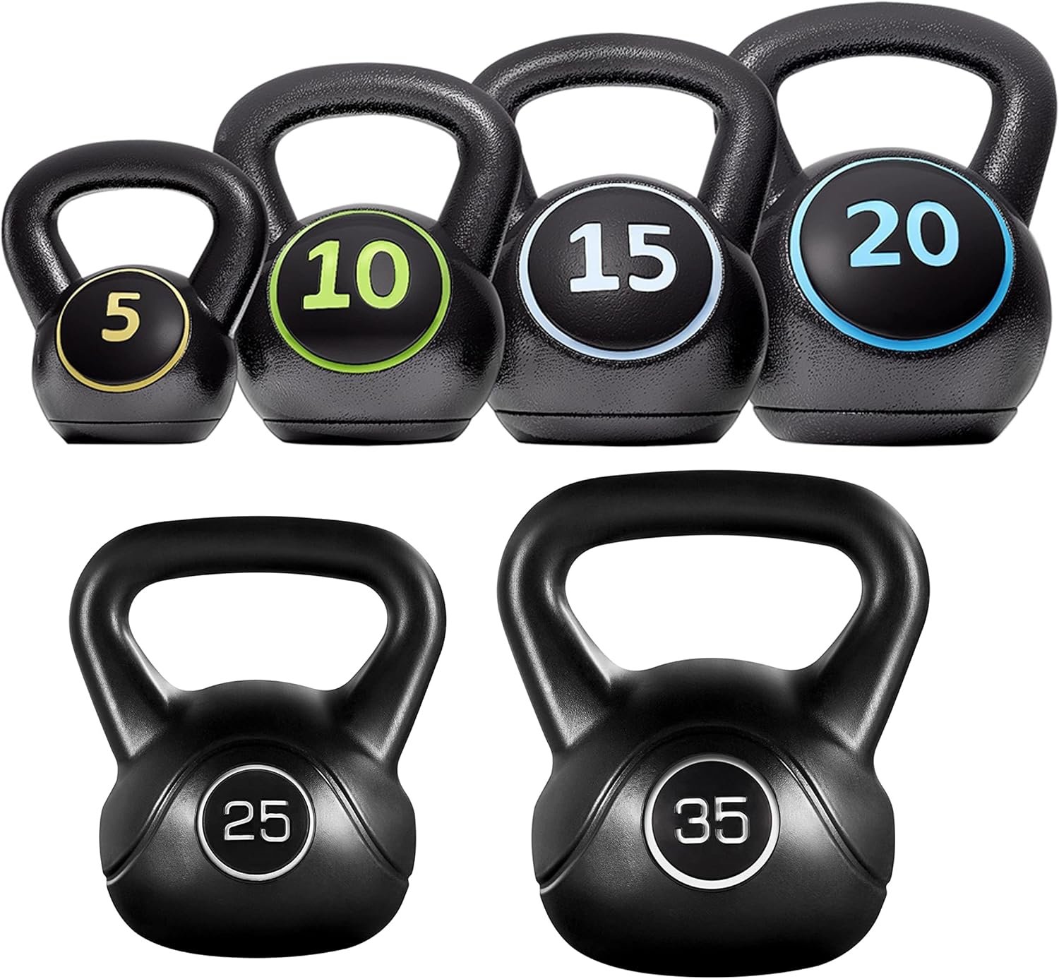 Yaheetech 6pcs Kettlebell Set HDPE Coated Kettlebells Weight Sets 5LB, 10LB, 15LB, 20LB, 25LB, 35LB Kettlebells for Home Fitness Gym, Black