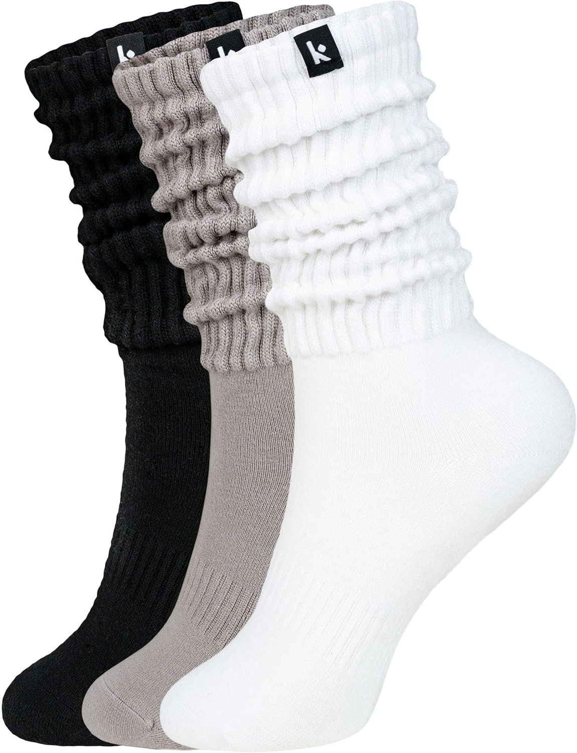Kamo Fitness Cozy 3-Pair Pack – Scrunch Long Crew Socks for Women, Soft & Breathable Boot and Slouch Socks, Size 5-9