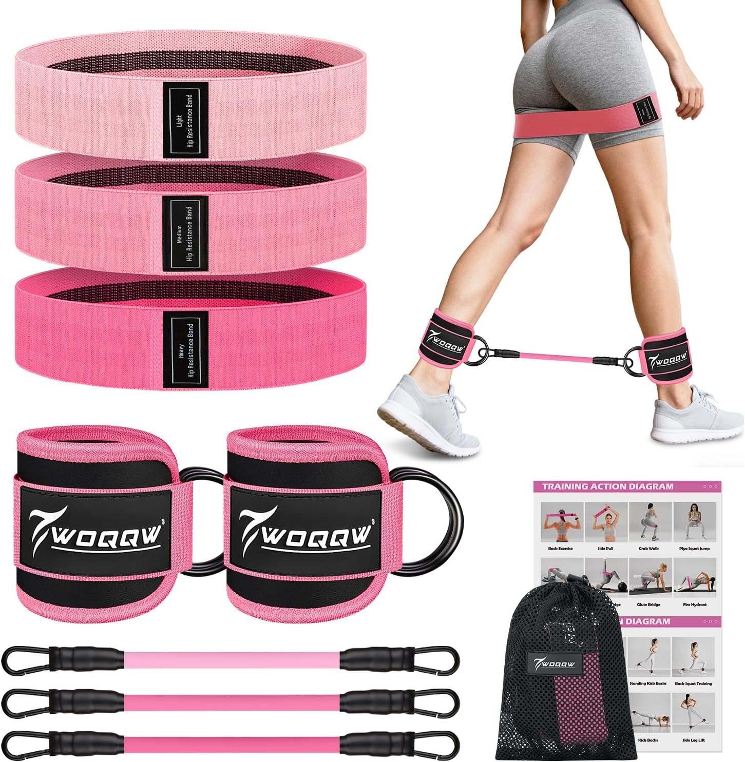 WOQQW Resistance Bands Set – Ankle Resistance Bands with Cuffs for Legs & Glute Workout, Fabric Booty Bands for Women, Home Gym Exercise Equipment for Hip, Pilates, Fitness, Yoga, Physical Therapy