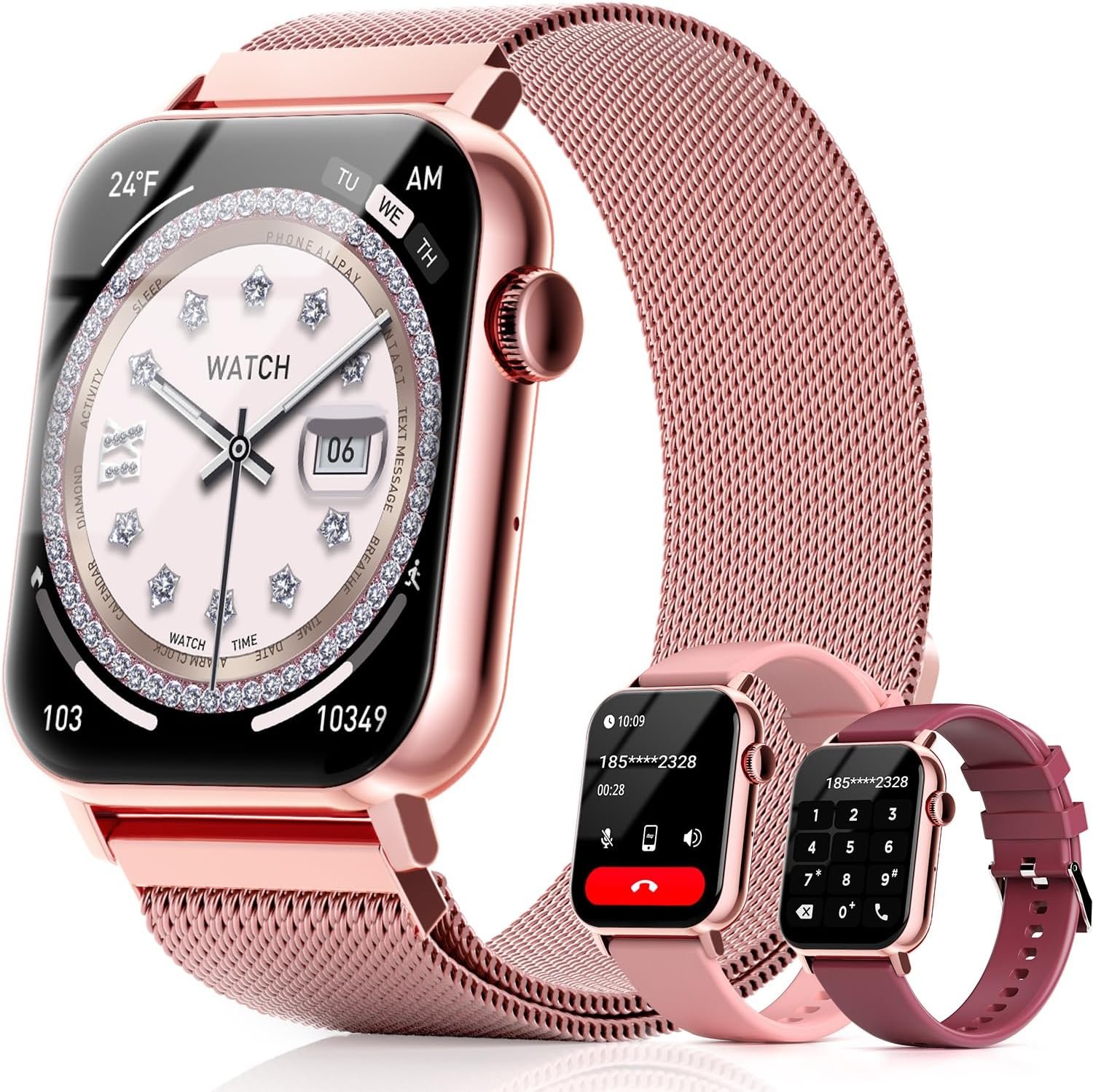Trendia Smart Watches for Women, 1.83” HD Fitness Tracker with Answer/Make Calls, Heart Rate/Sleep/SpO2 Monitor, 120+ Sport Modes, IP68 Waterproof, Compatible iPhone/Samsung/Android Rose Pink