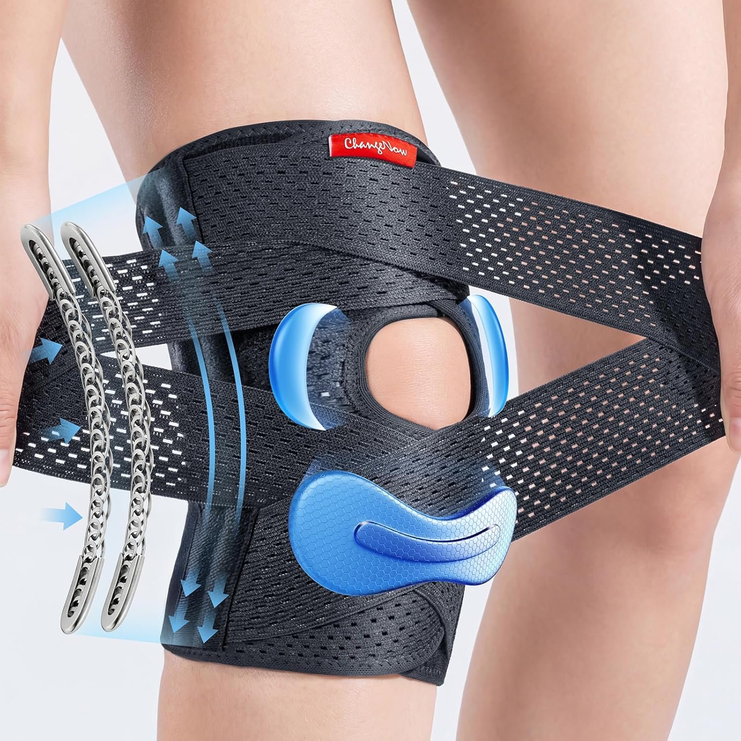 changenow Medical-Grade Knee Brace,Knee Support for Men and Women,Breathable Knee Pain with Side Stabilisers,V-Straps & Ultra Support,for Meniscus Tears,Arthritis,MCL and ACL Injuries(Medium)