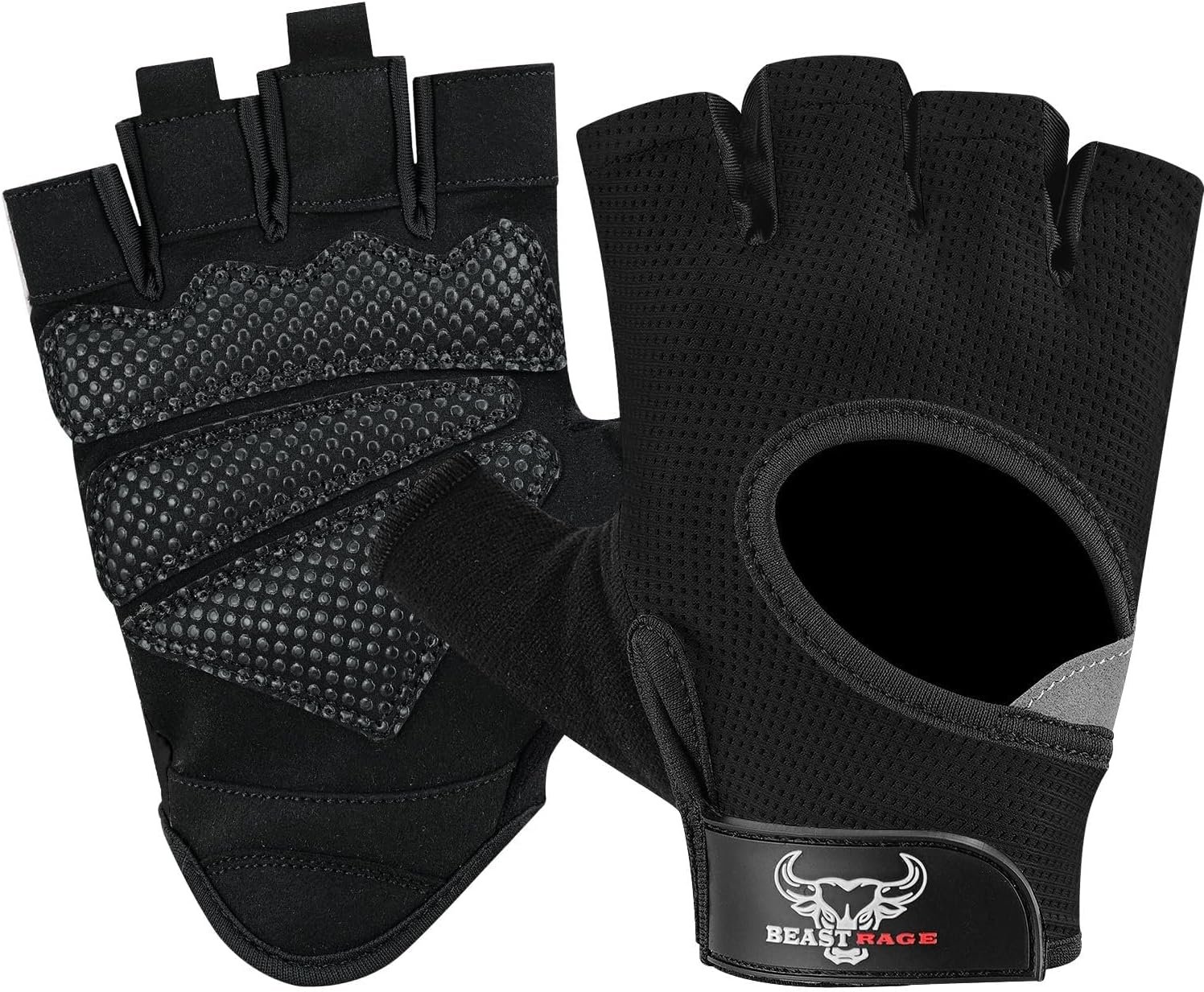 BEAST RAGE Fingerless Weight Lifting Gloves with Palm Protection Padding, Breathable Lightweight Gym Gloves for Men, Women, Weightlifting, Cycling, Exercise, Training Pull Up
