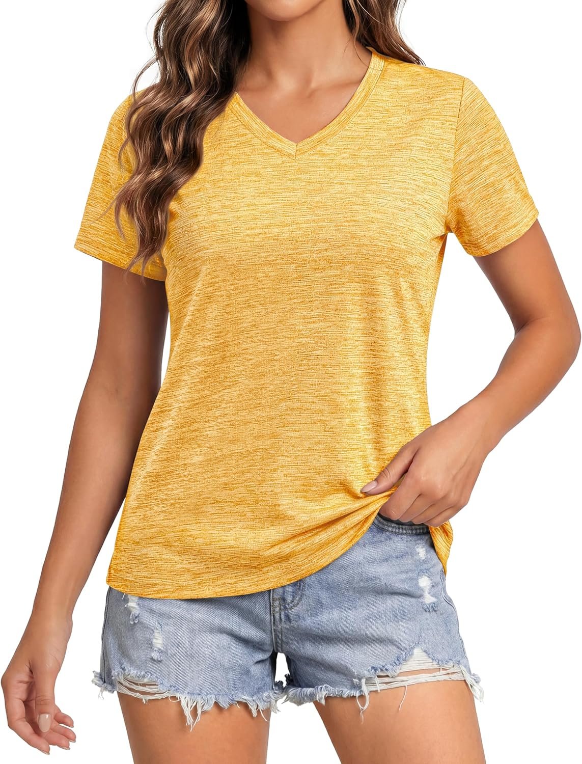 MAGCOMSEN Workout Tops for Women UPF 50+ Quick Dry Short Sleeve Sun Protection V-Neck Shirts Lightweight Hiking T Shirts