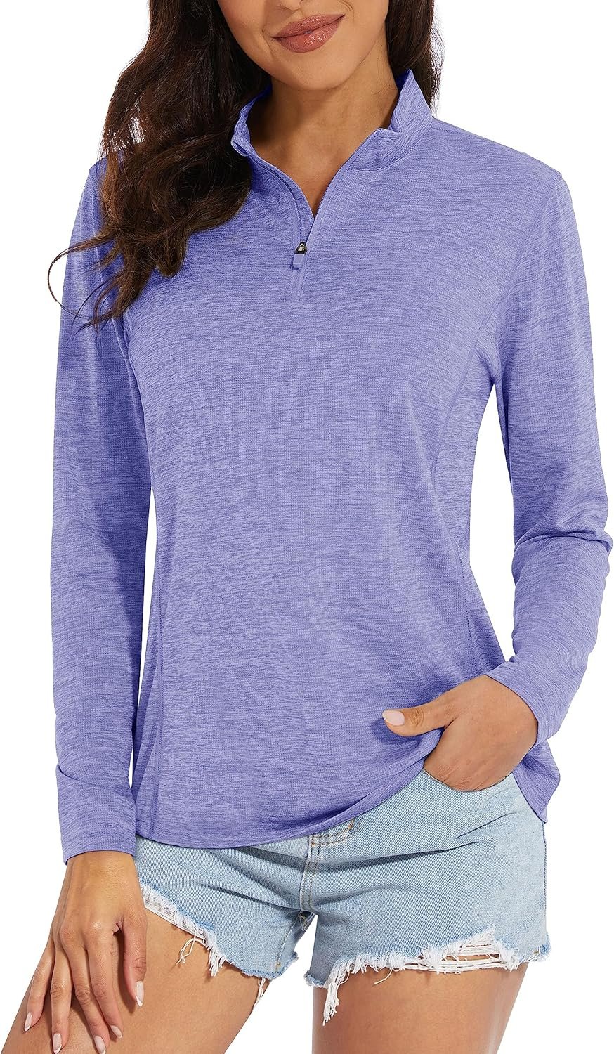 MAGCOMSEN Women’s UPF 50+ Sun Shirts Long Sleeve 1/4 Zip Pullover Quick Dry Workout Hiking Tops Running Athletic Shirts