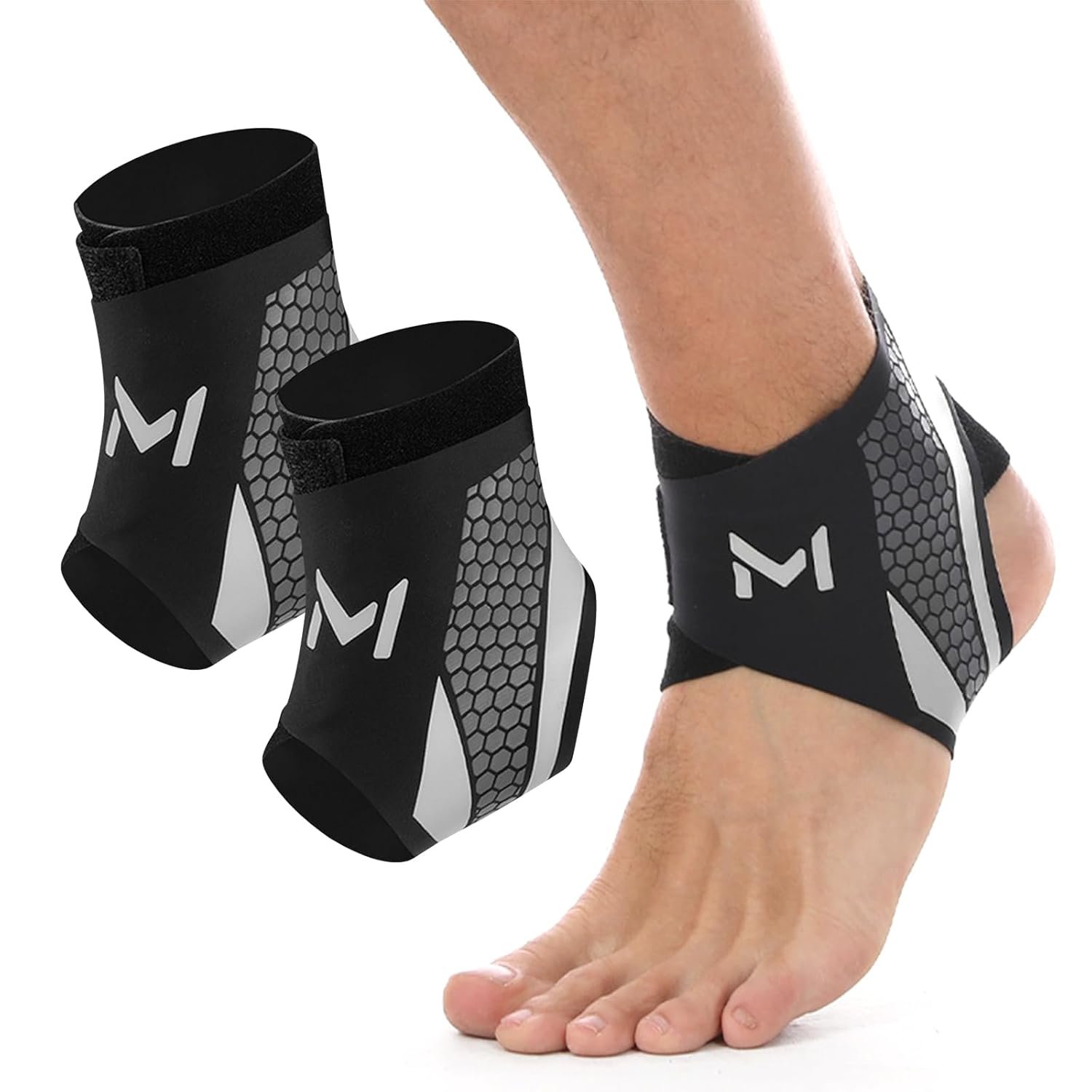 2-Pack Ankle Brace for Men & Women – Adjustable Lace up Ankles Sock, Basketball Ankle Stabilizer with Straps with Straps Breathable Compression Stabilizer for Sports, Running, Basketball & Daily Wear (Gray)