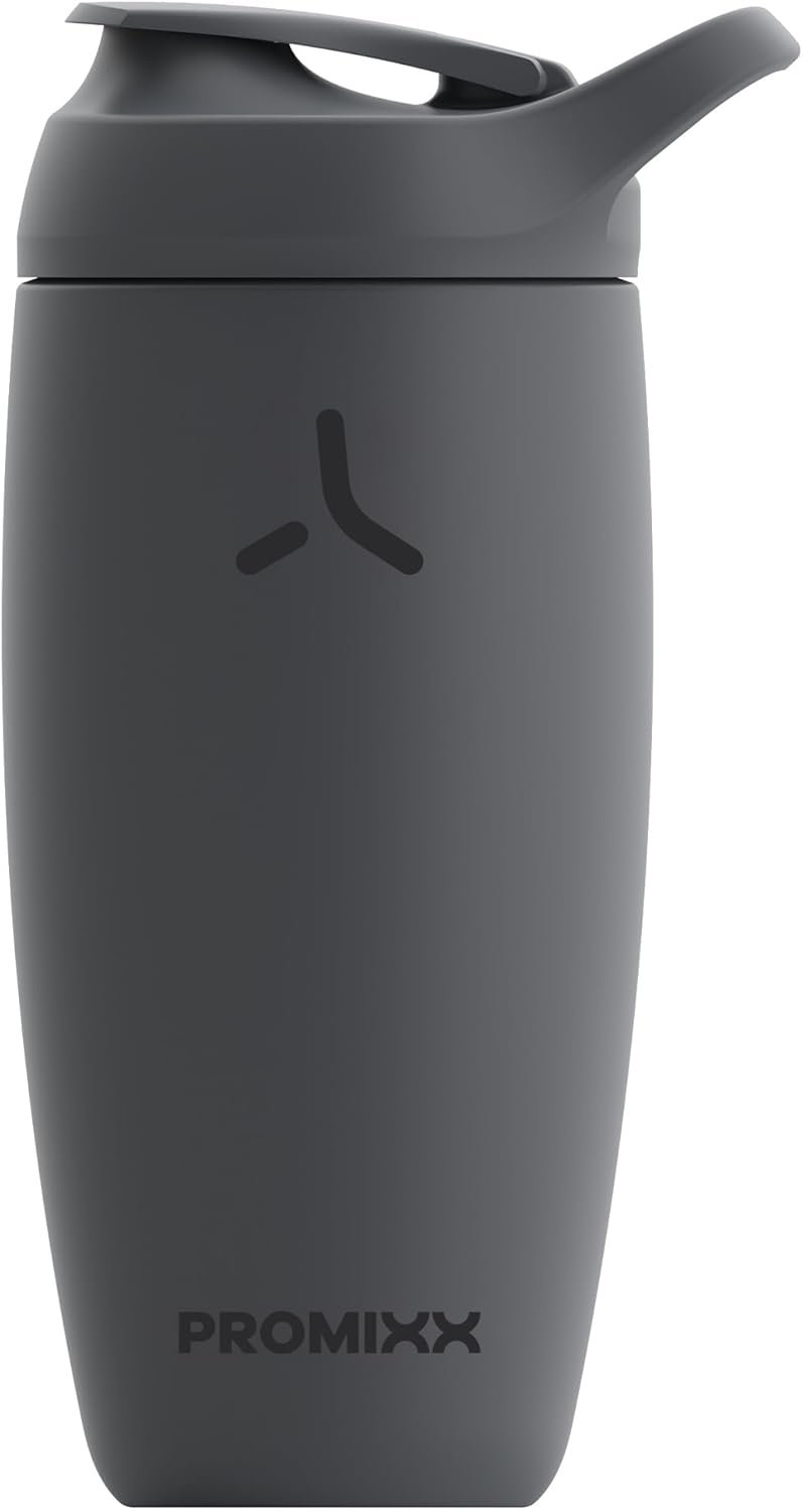 Promixx Pursuit Shaker Bottle New Edition– Insulated Stainless Steel Water Bottle and Shaker Cup, 18oz, Graphite Gray