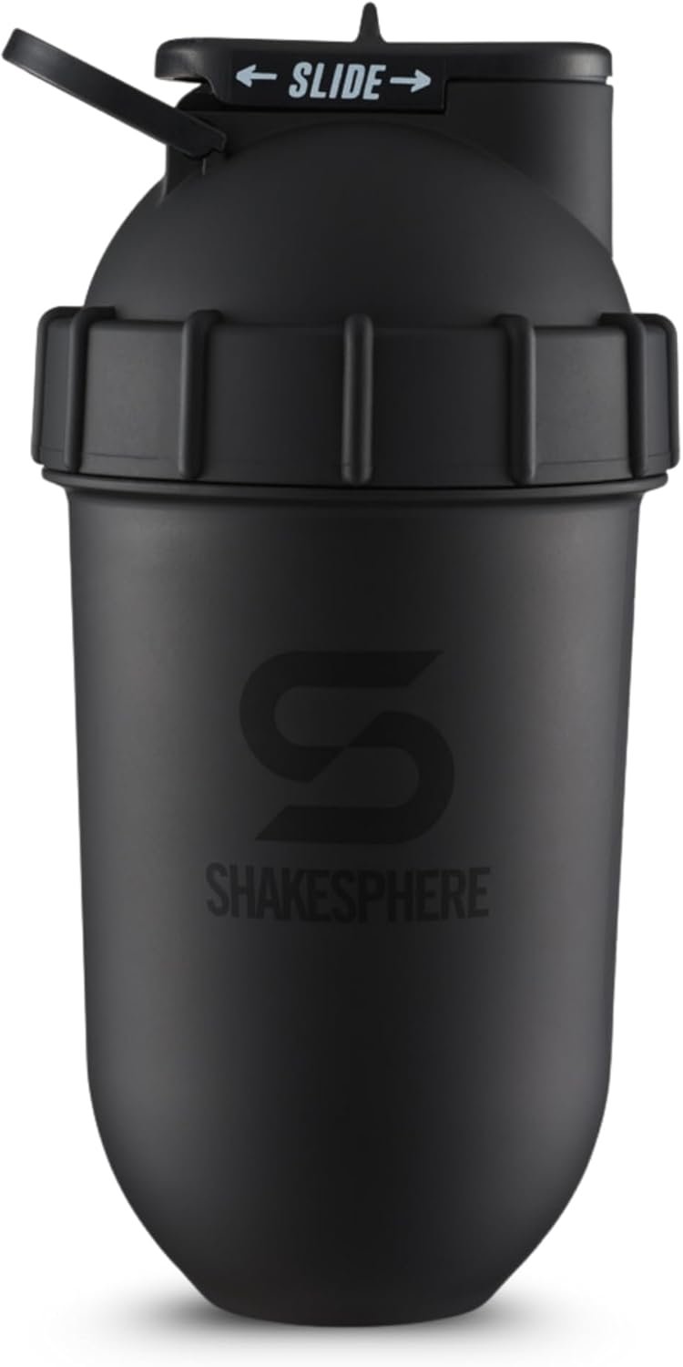 SHAKESPHERE Shaker Bottle – 24oz Leak Proof Protein Shaker Bottle for Pre Workout, Smoothie, and Powder Drink Mixes, No-Blade Mixer for Gym, BPA-Free, Easy Clean & Easy to Carry (Matte Black)