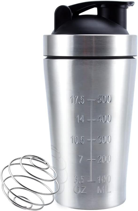 VALESKA 20-Ounce Stainless Steel Protein Shaker Bottle With Wire Whisk – BPA Free, Leak-Proof, Dishwasher Safe, Perfect for Gym Workout